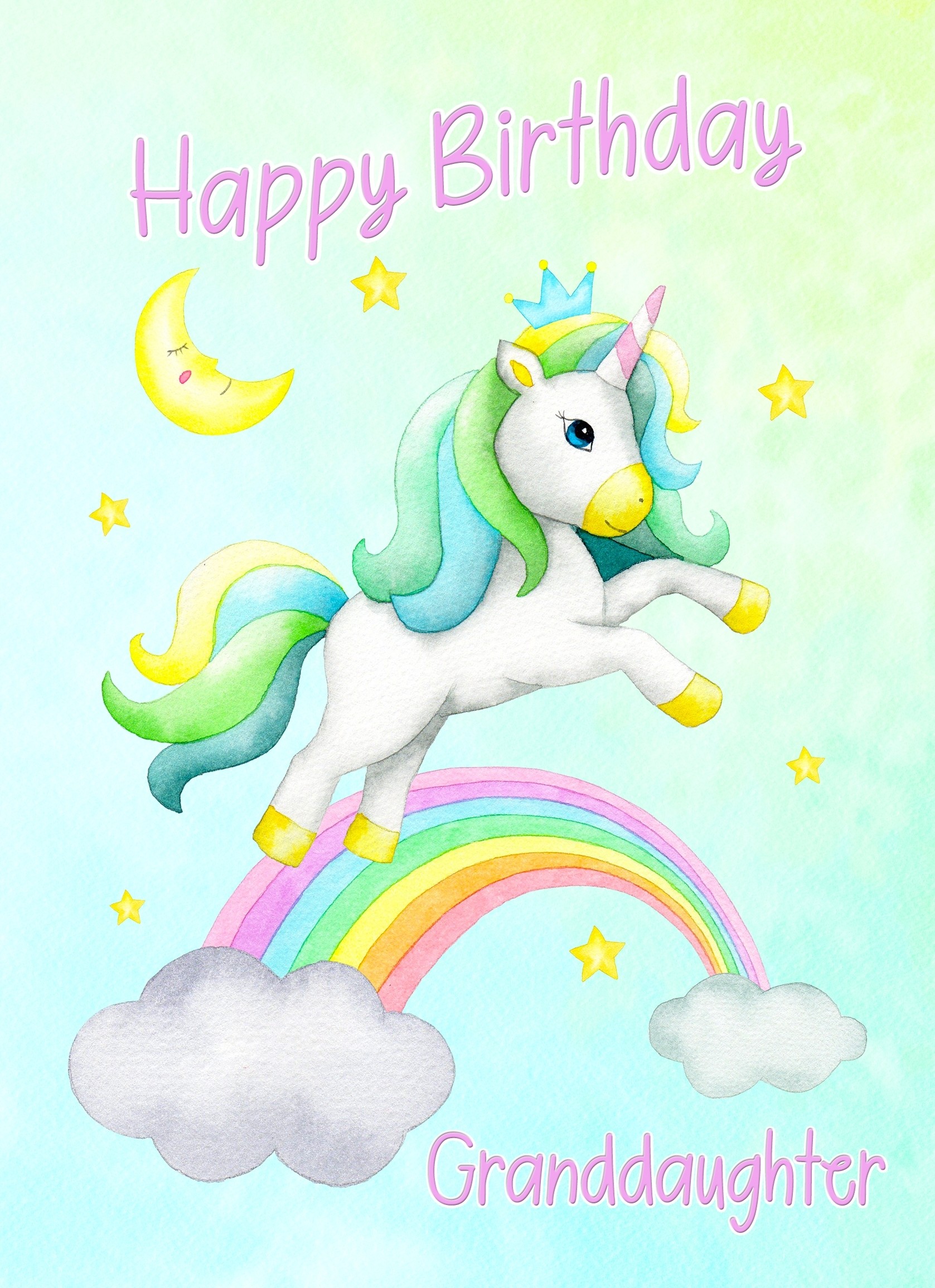 Birthday Card For Granddaughter (Unicorn, Green)