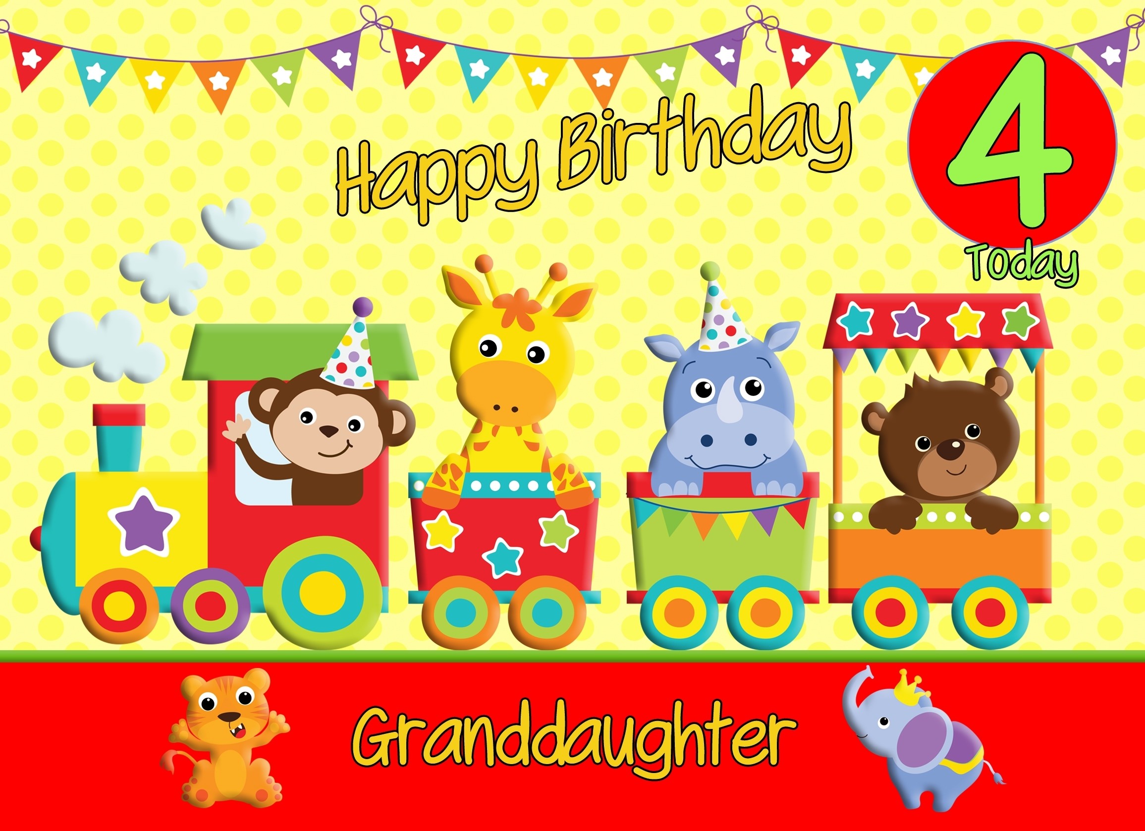 4th Birthday Card for Granddaughter (Train Yellow)