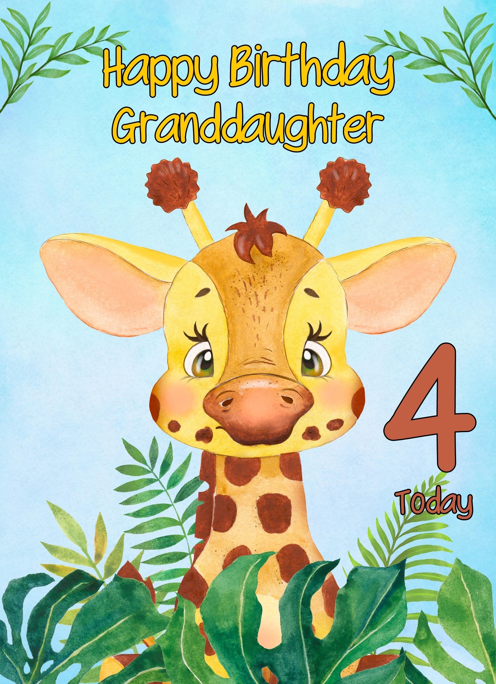 4th Birthday Card for Granddaughter (Giraffe)