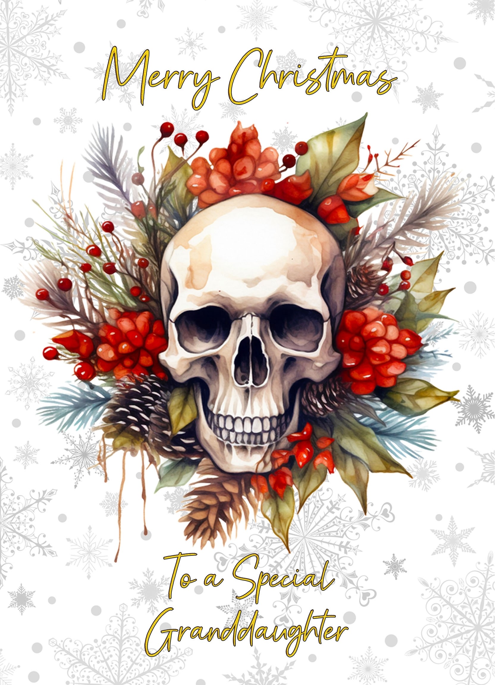 Christmas Card For Granddaughter (Gothic Fantasy Skull Wreath)