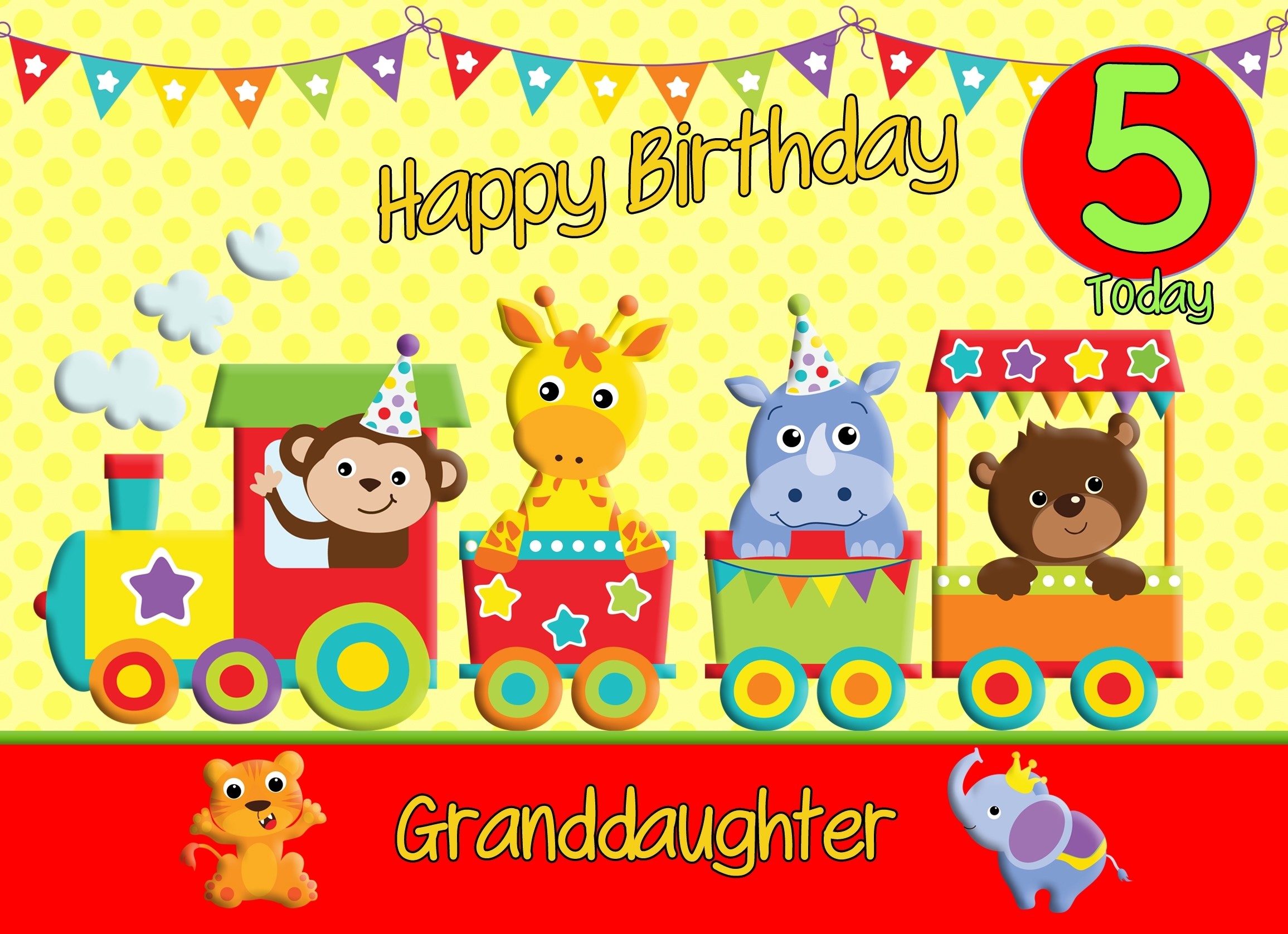 5th Birthday Card for Granddaughter (Train Yellow)