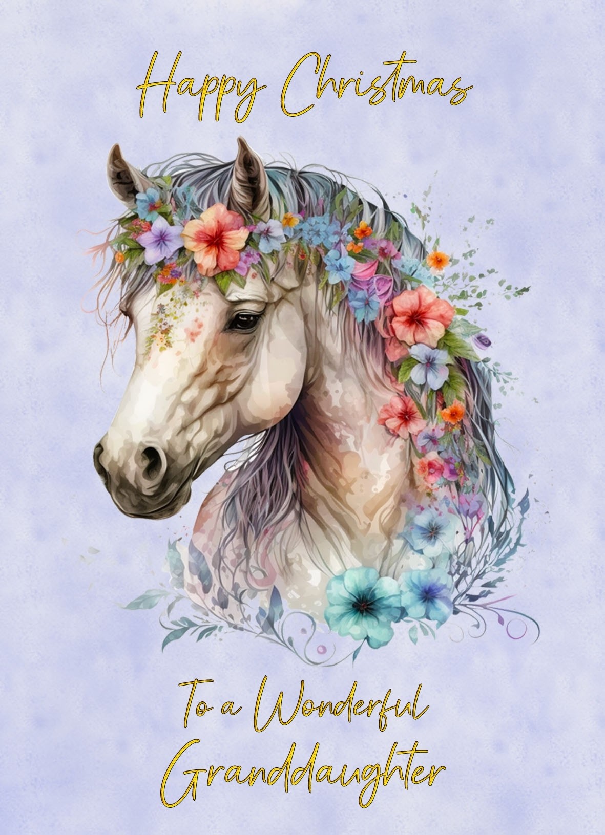 Horse Art Christmas Card For Granddaughter (Design 3)