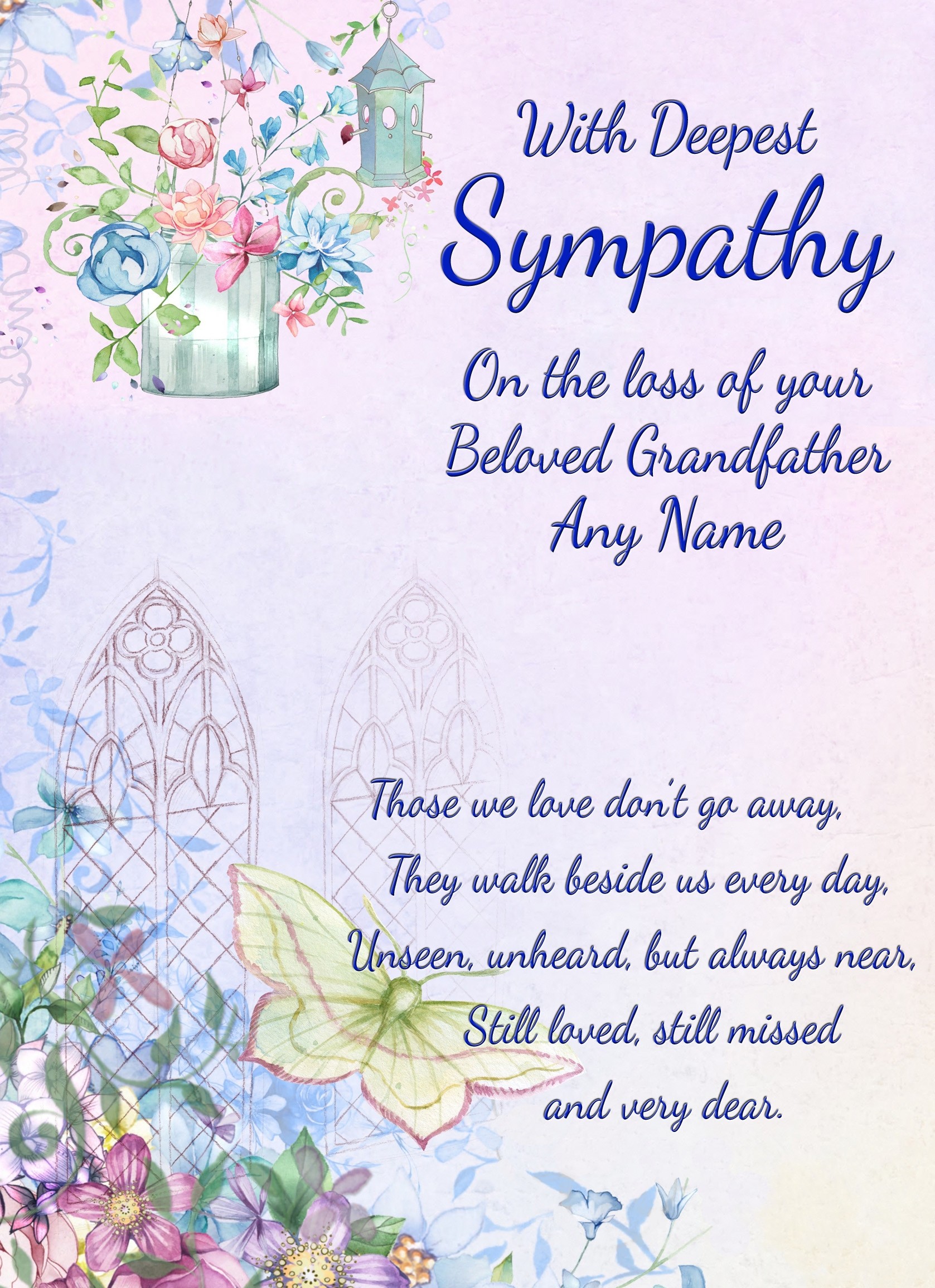 Personalised Sympathy Bereavement Card (Deepest Sympathy, Beloved Grandfather)