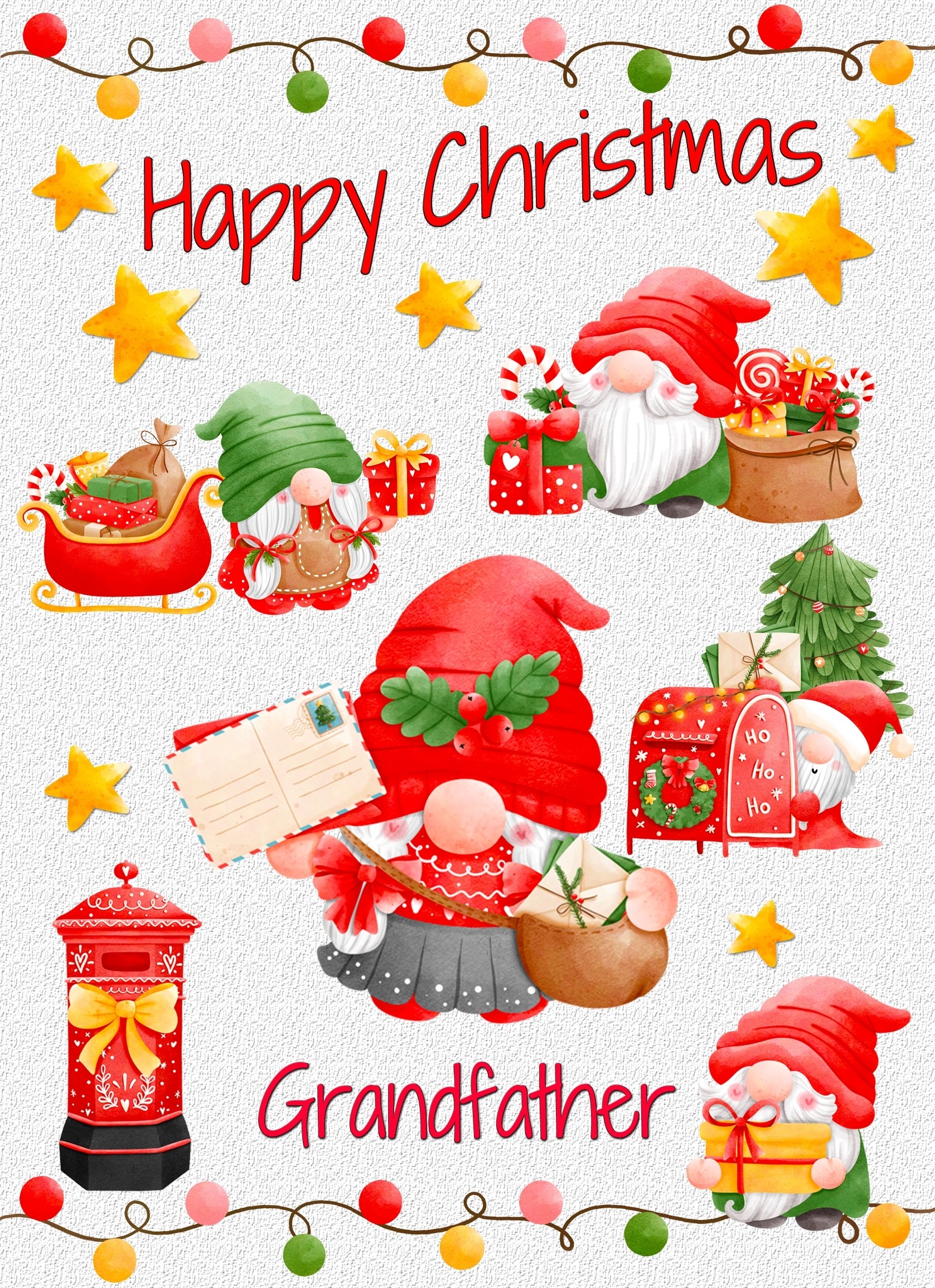 Christmas Card For Grandfather (Gnome, White)