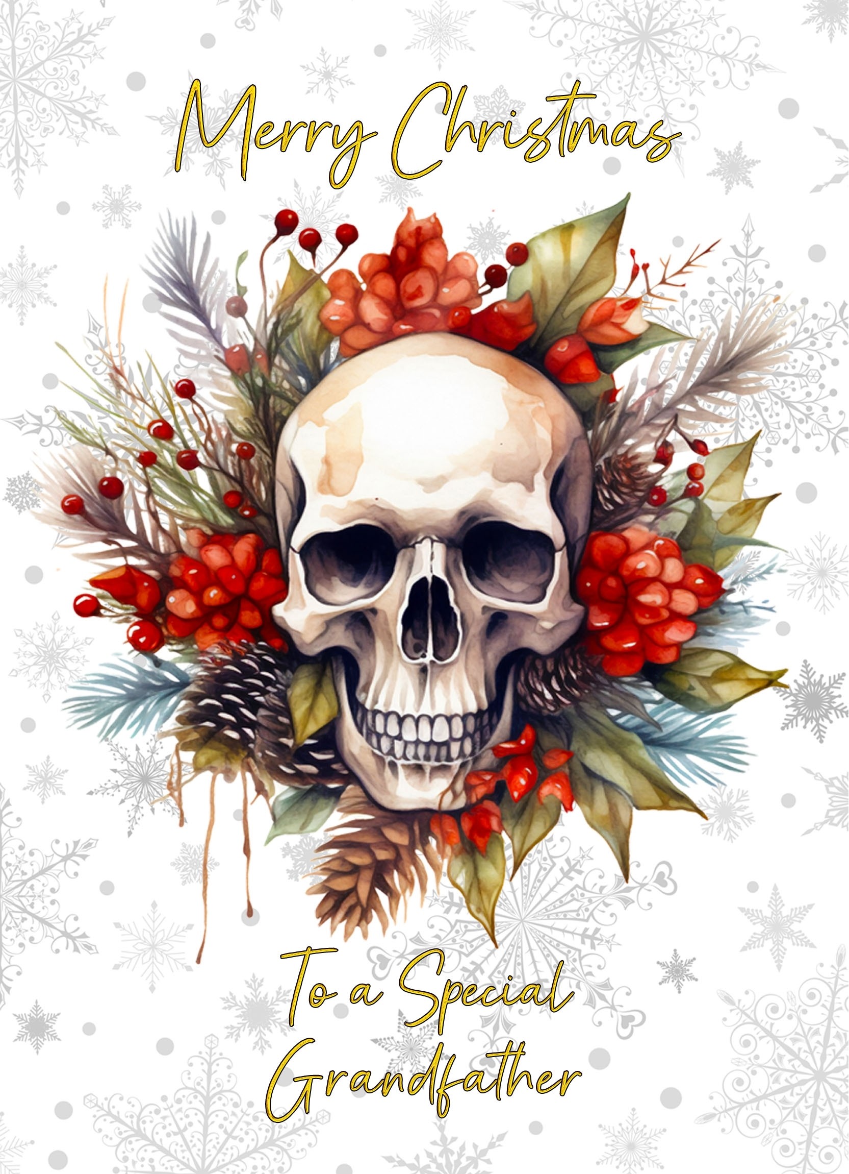 Christmas Card For Grandfather (Gothic Fantasy Skull Wreath)