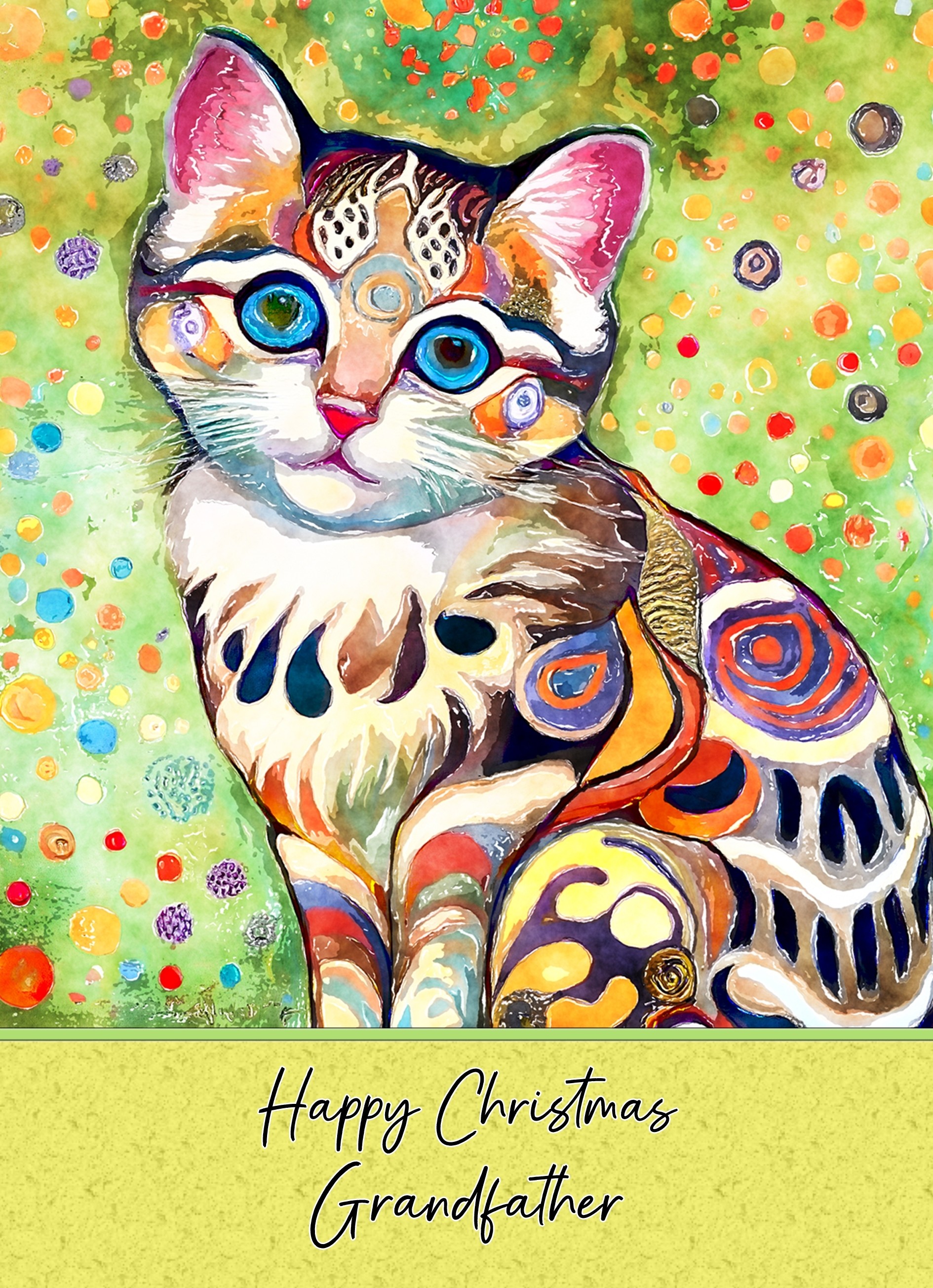 Christmas Card For Grandfather (Cat Art Painting)