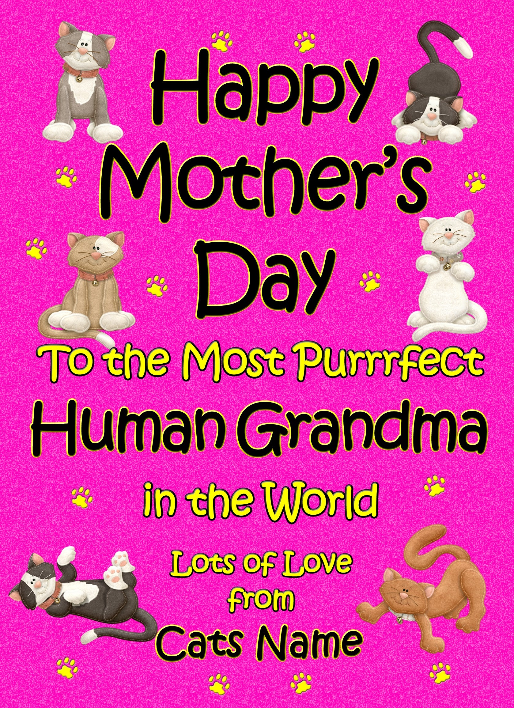 Personalised From The Cat Mothers Day Card (Cerise, Purrrfect Human Grandma)