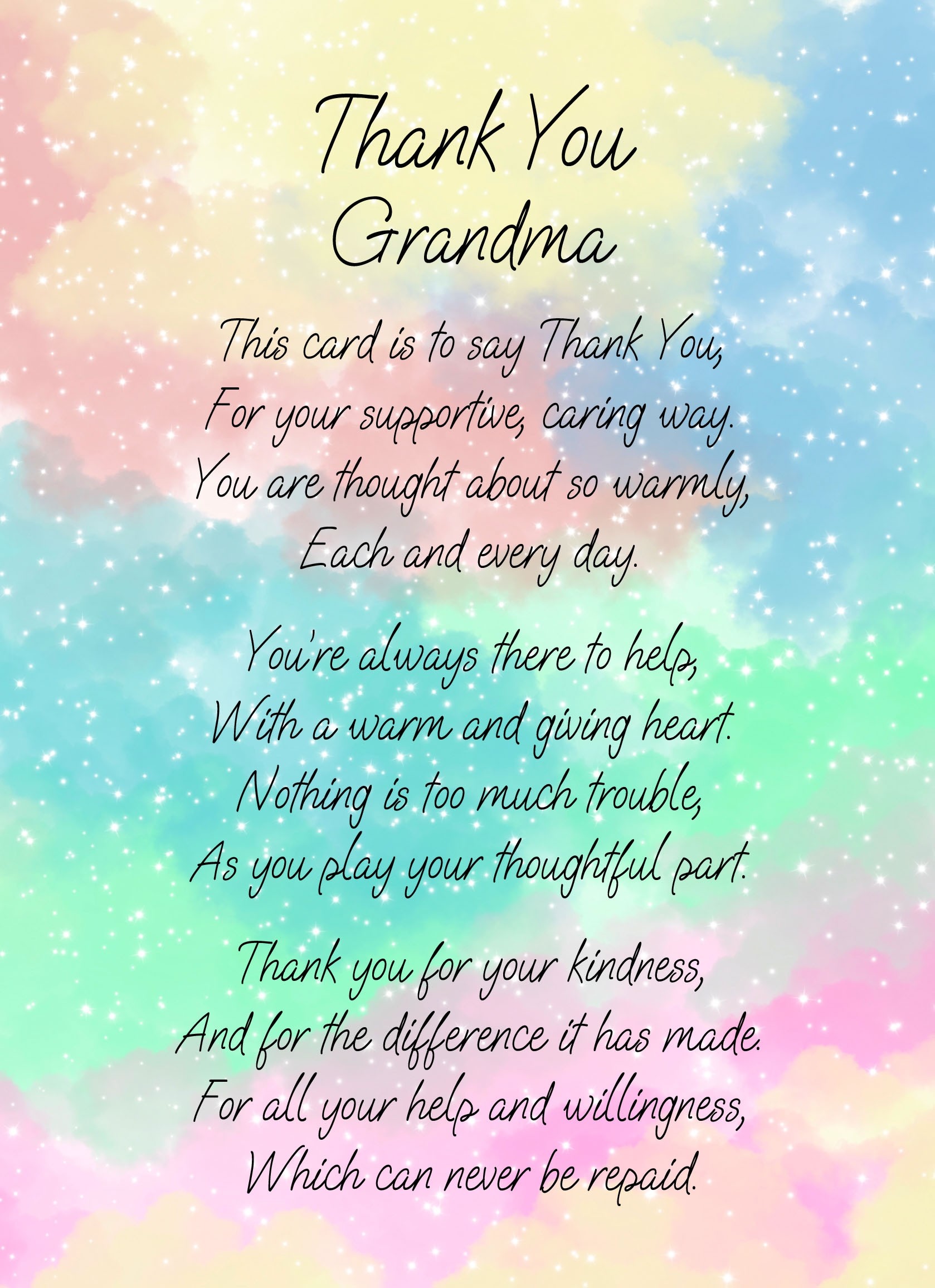 Thank You Poem Verse Card For Grandma