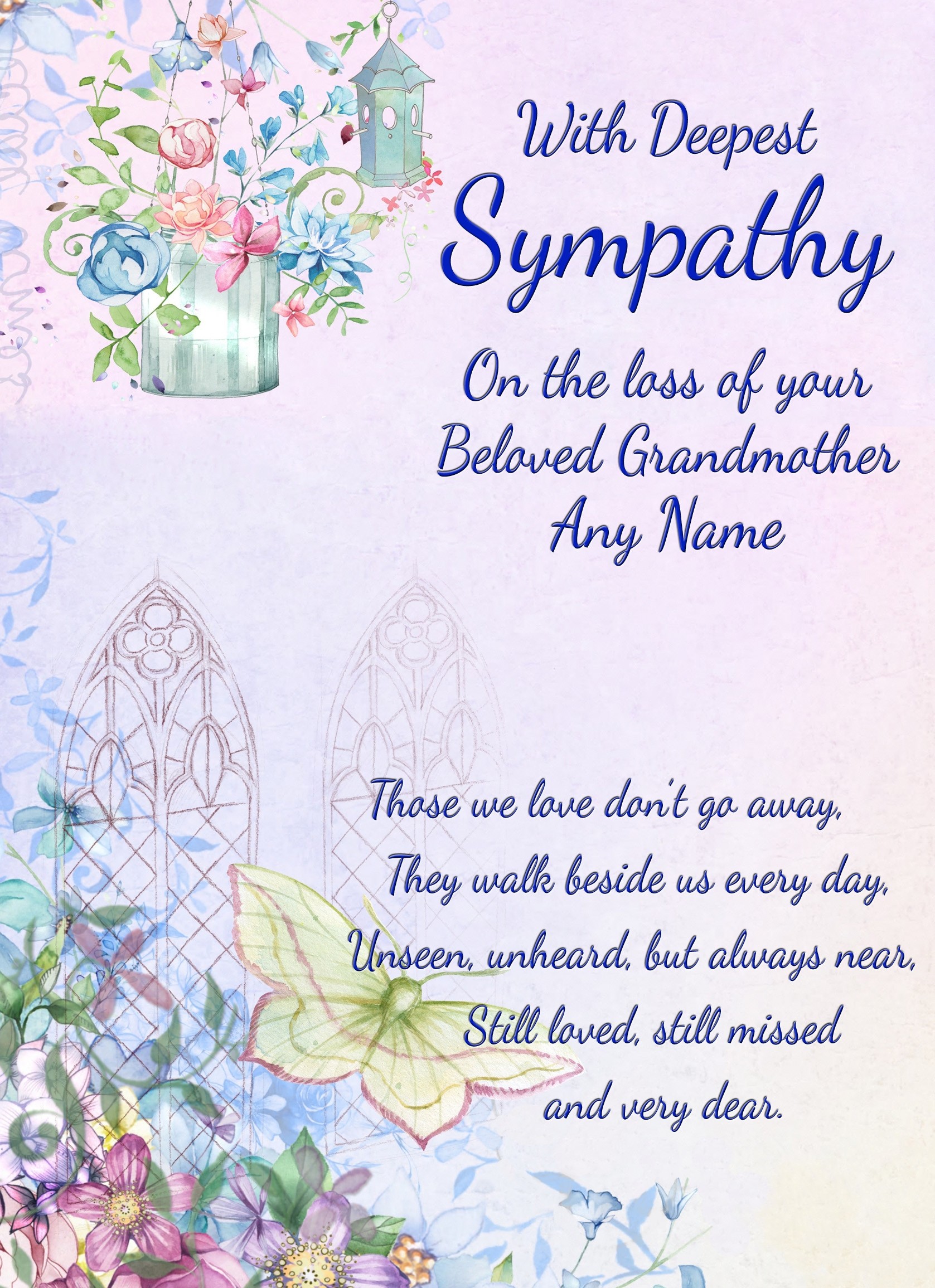 Personalised Sympathy Bereavement Card (Deepest Sympathy, Beloved Grandmother)