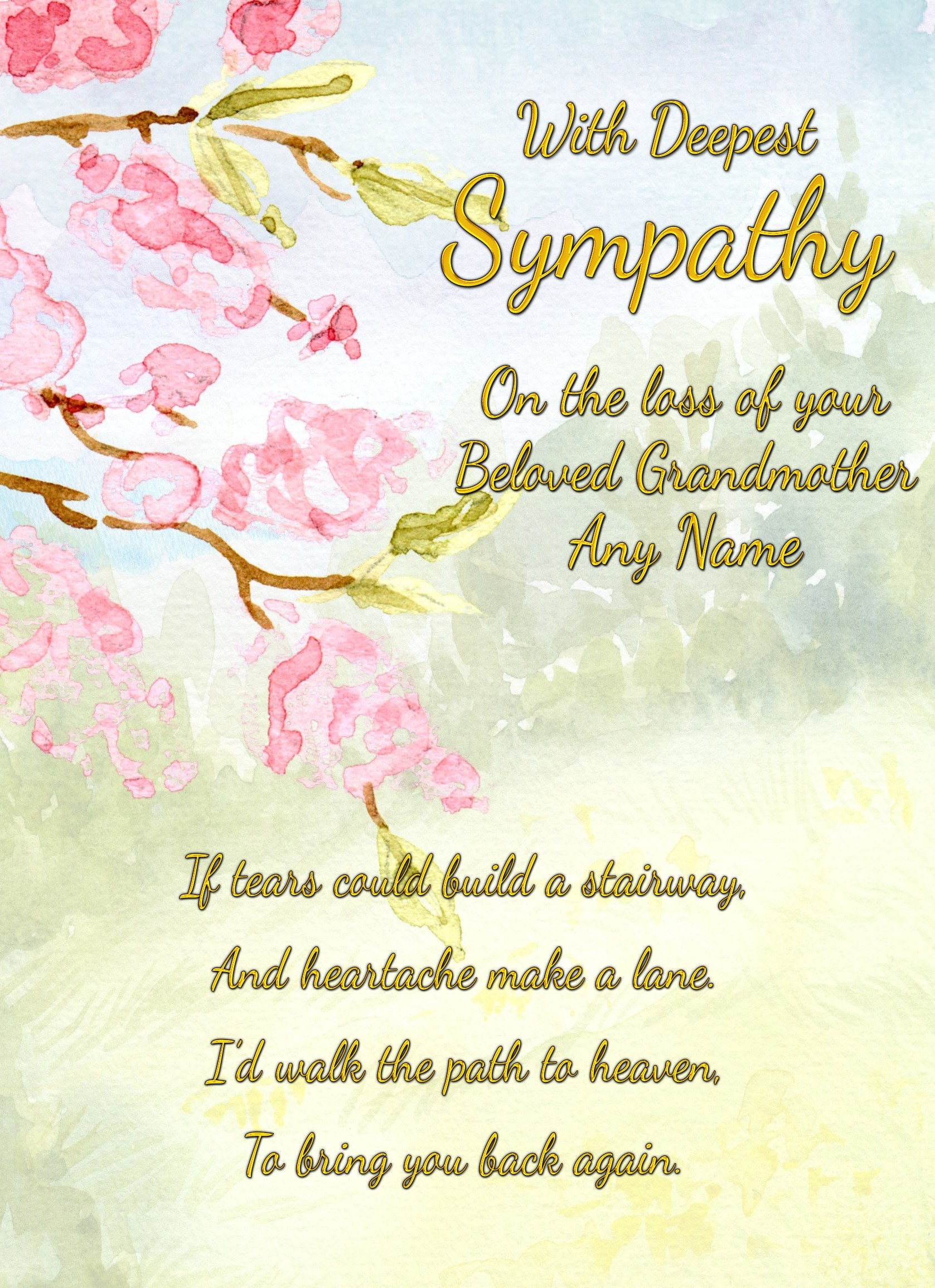 Personalised Sympathy Bereavement Card (With Deepest Sympathy, Beloved Grandmother)