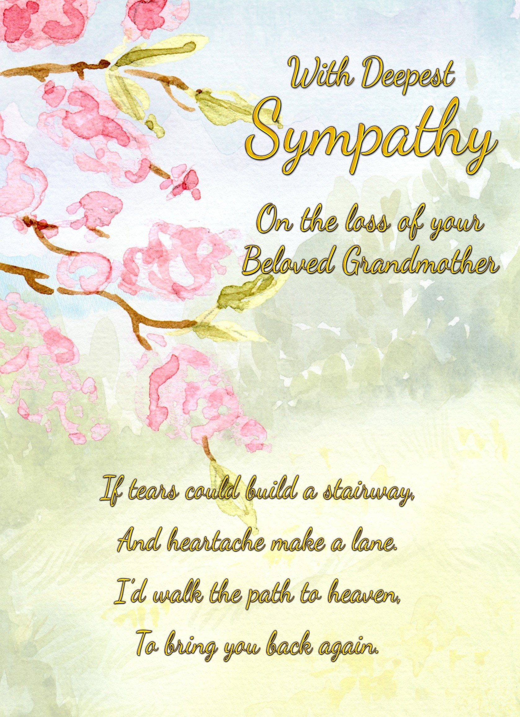 Sympathy Bereavement Card (With Deepest Sympathy, Beloved Grandmother)