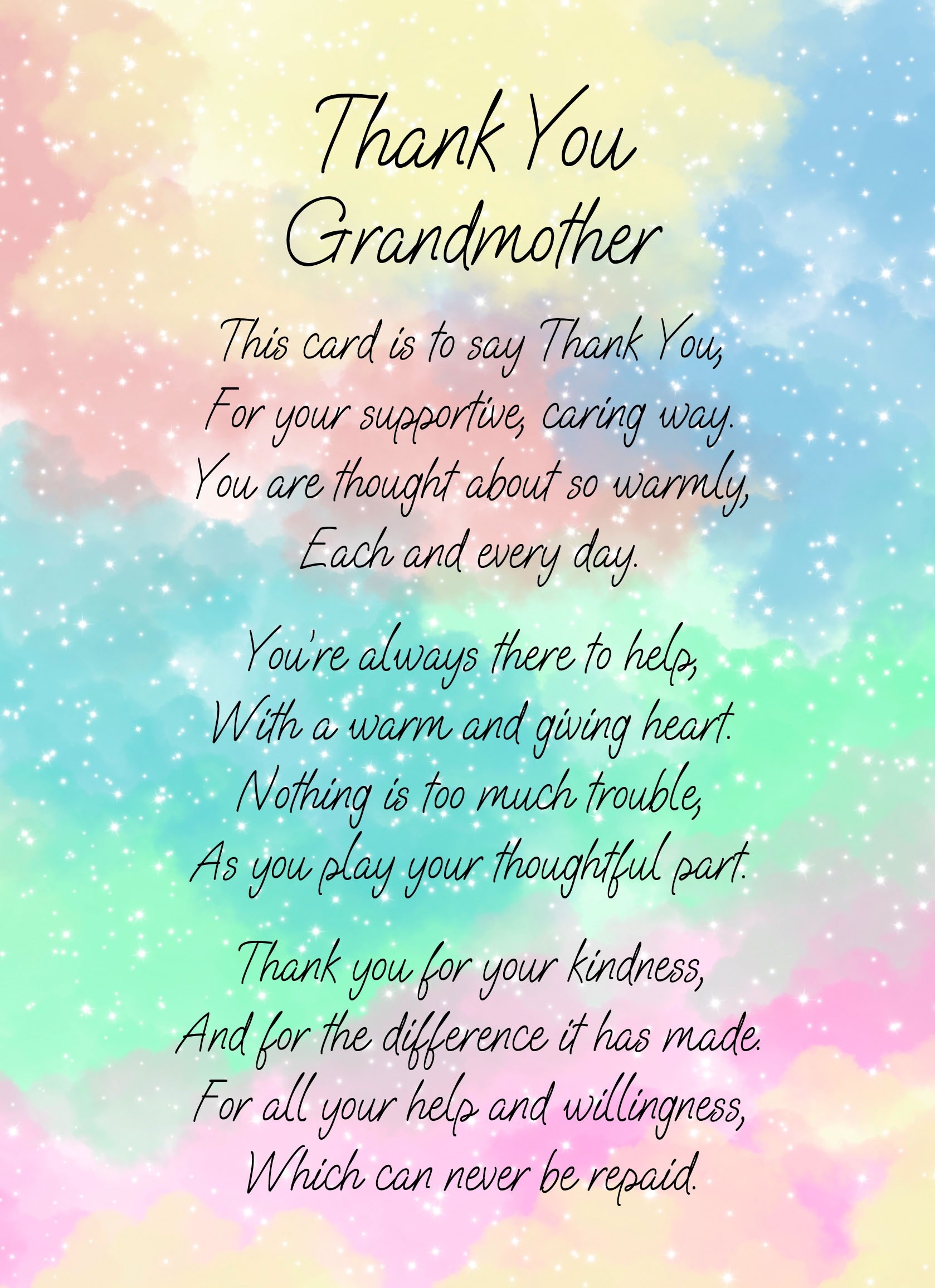 Thank You Poem Verse Card For Grandmother