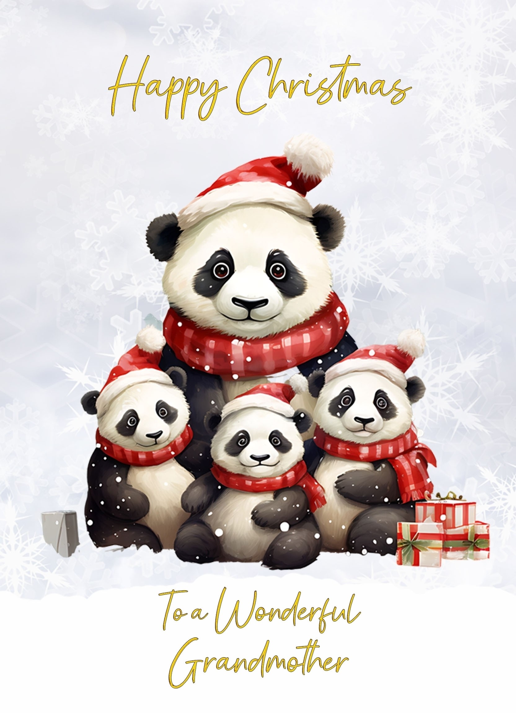 Christmas Card For Grandmother (Panda Bear Family Art)