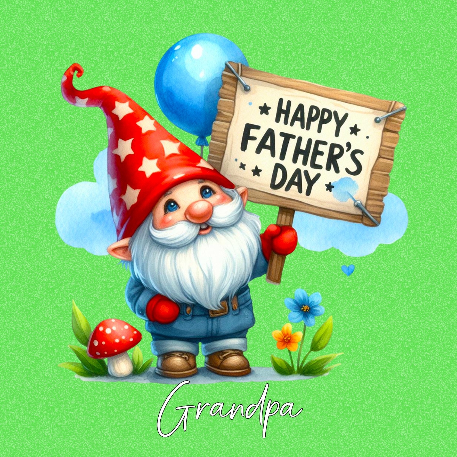 Gnome Funny Art Square Fathers Day Card For Grandpa (Design 4)