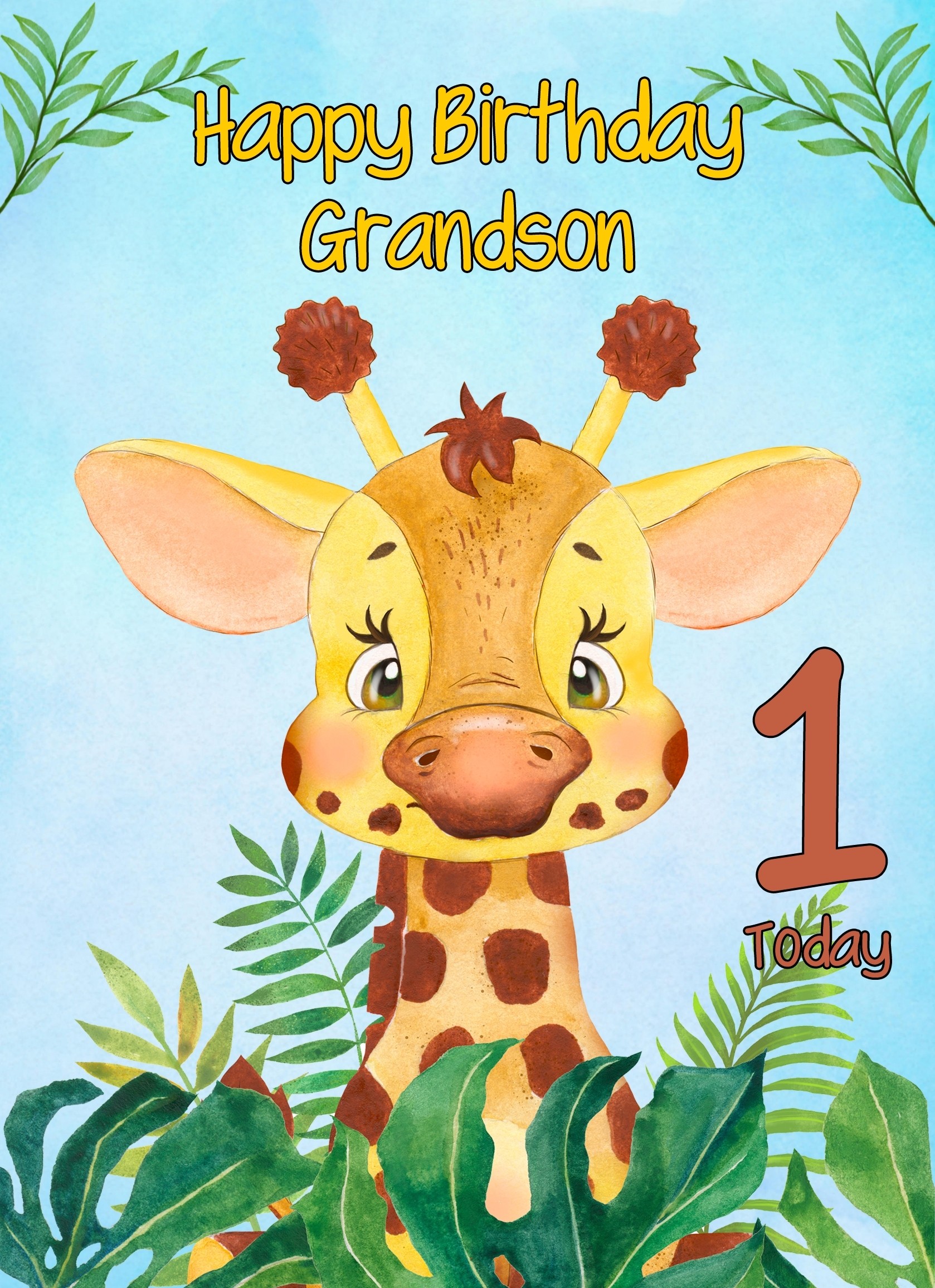 1st Birthday Card for Grandson (Giraffe)