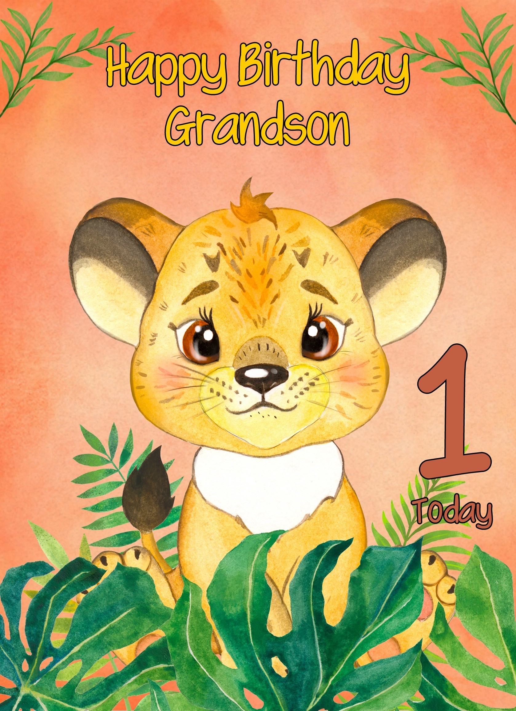 1st Birthday Card for Grandson (Lion)