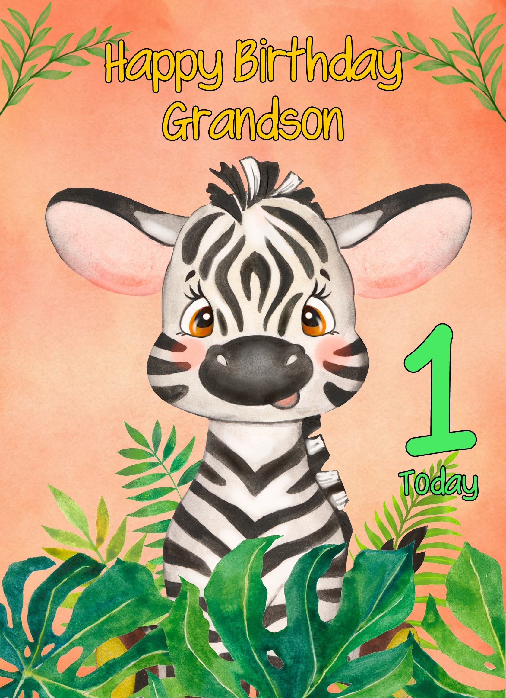 1st Birthday Card for Grandson (Zebra)