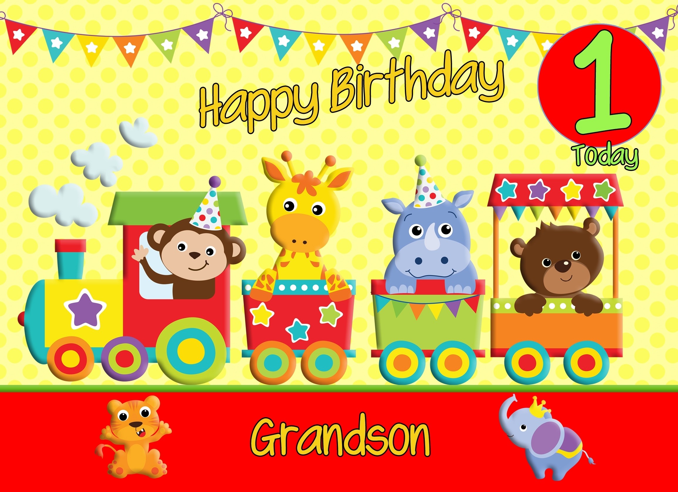 1st Birthday Card for Grandson (Train Yellow)