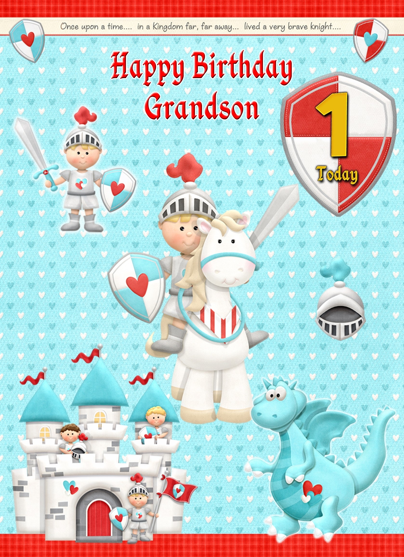Kids 1st Birthday Hero Knight Cartoon Card for Grandson