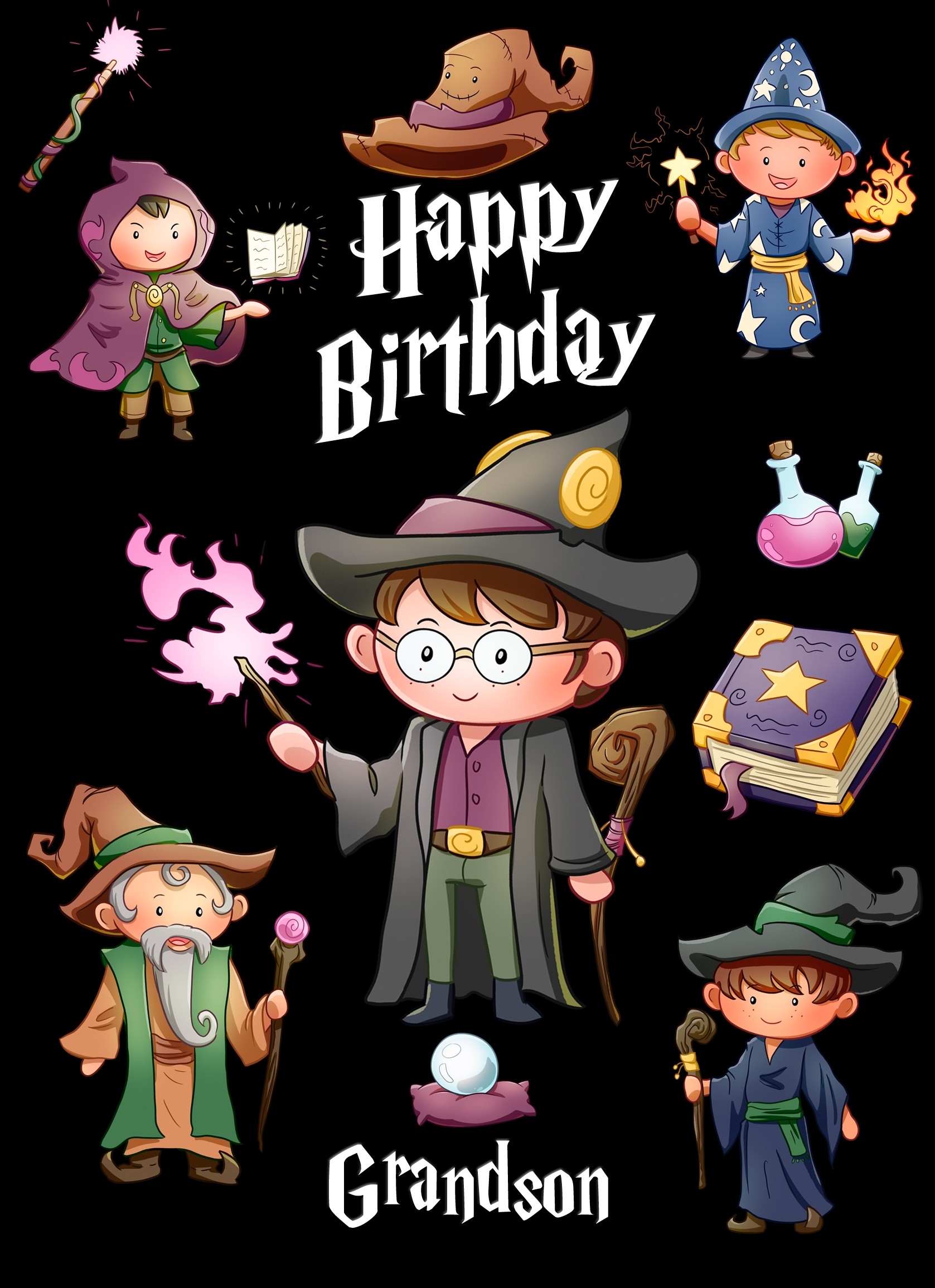 Birthday Card For Grandson (Wizard, Cartoon)