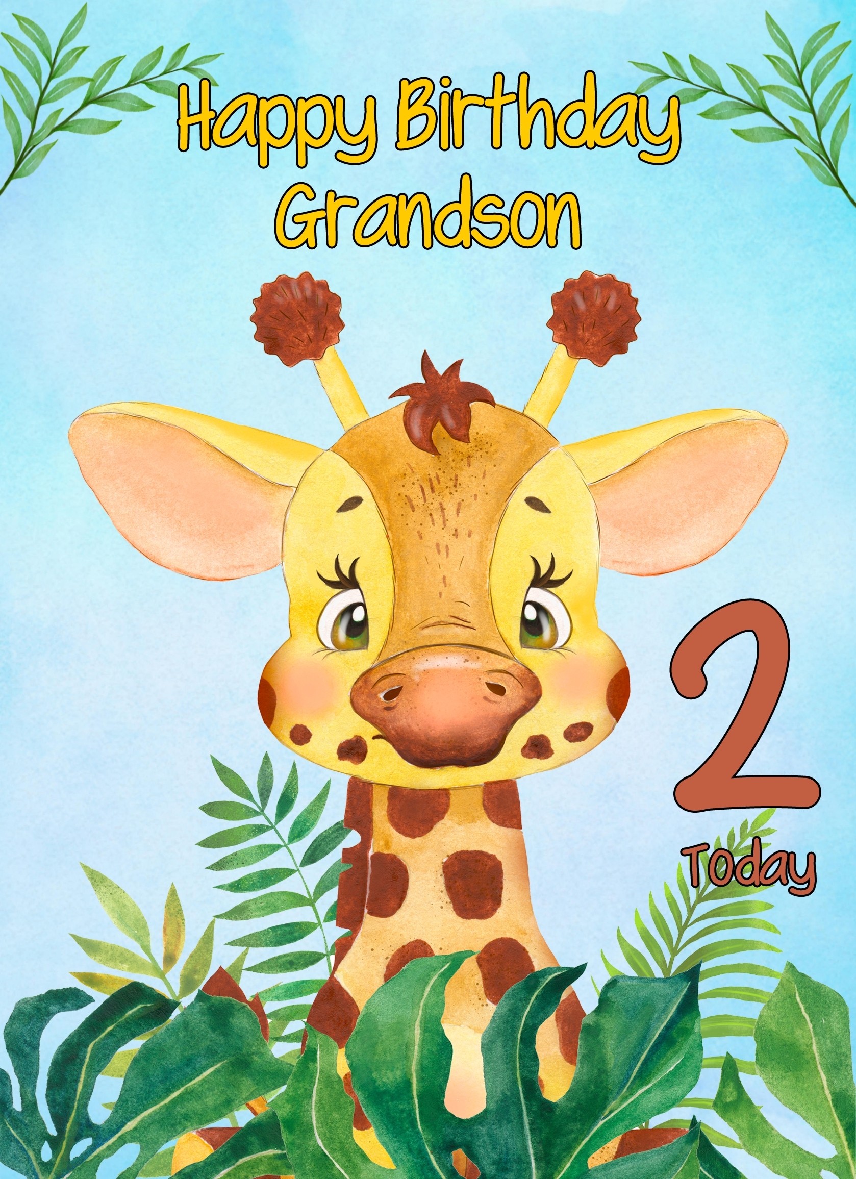 2nd Birthday Card for Grandson (Giraffe)