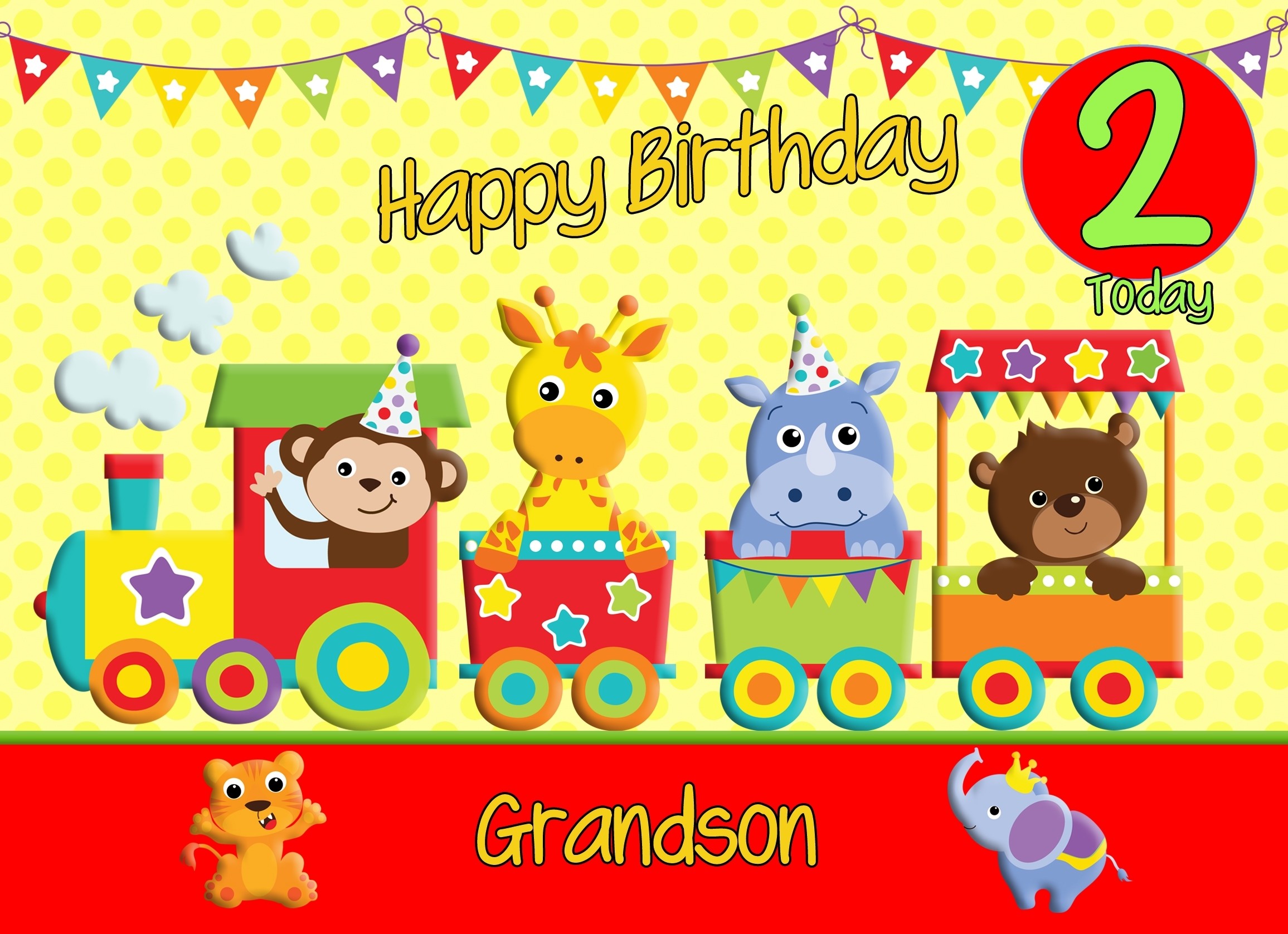 2nd Birthday Card for Grandson (Train Yellow)