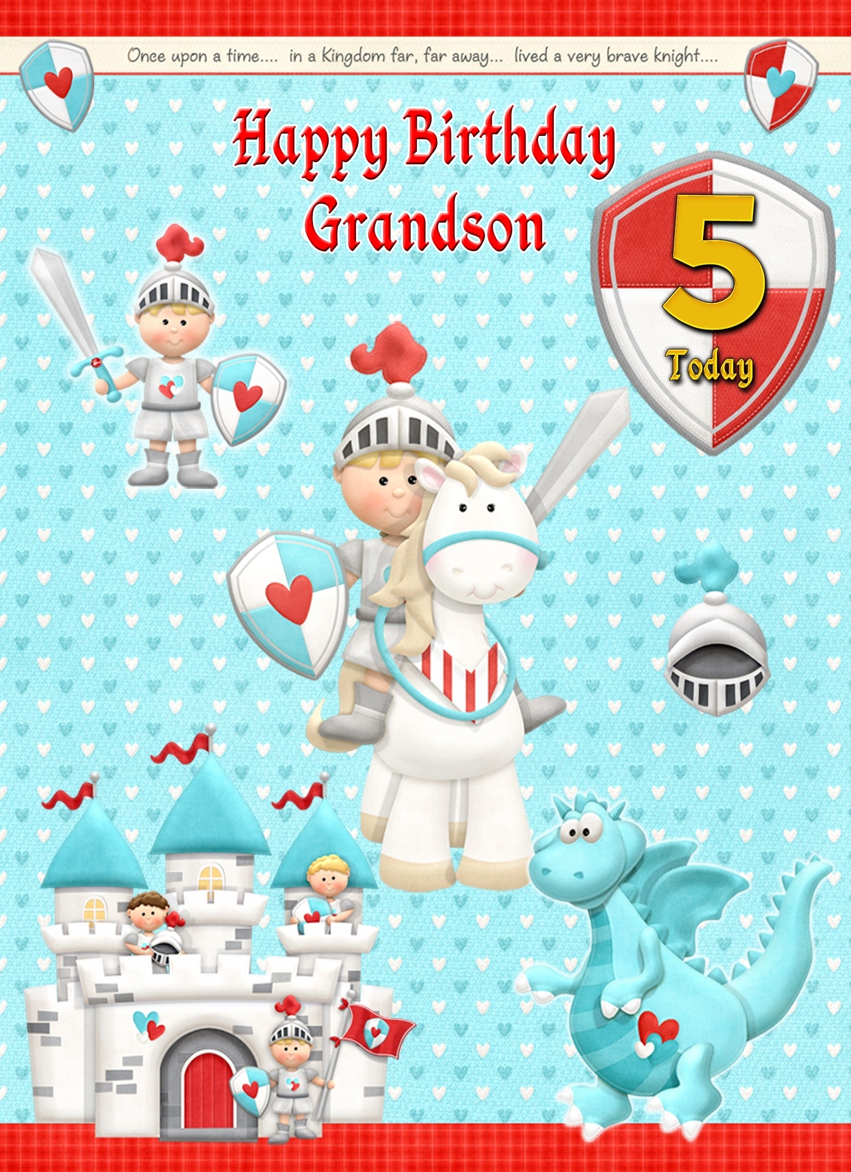Kids 5th Birthday Hero Knight Cartoon Card for Grandson