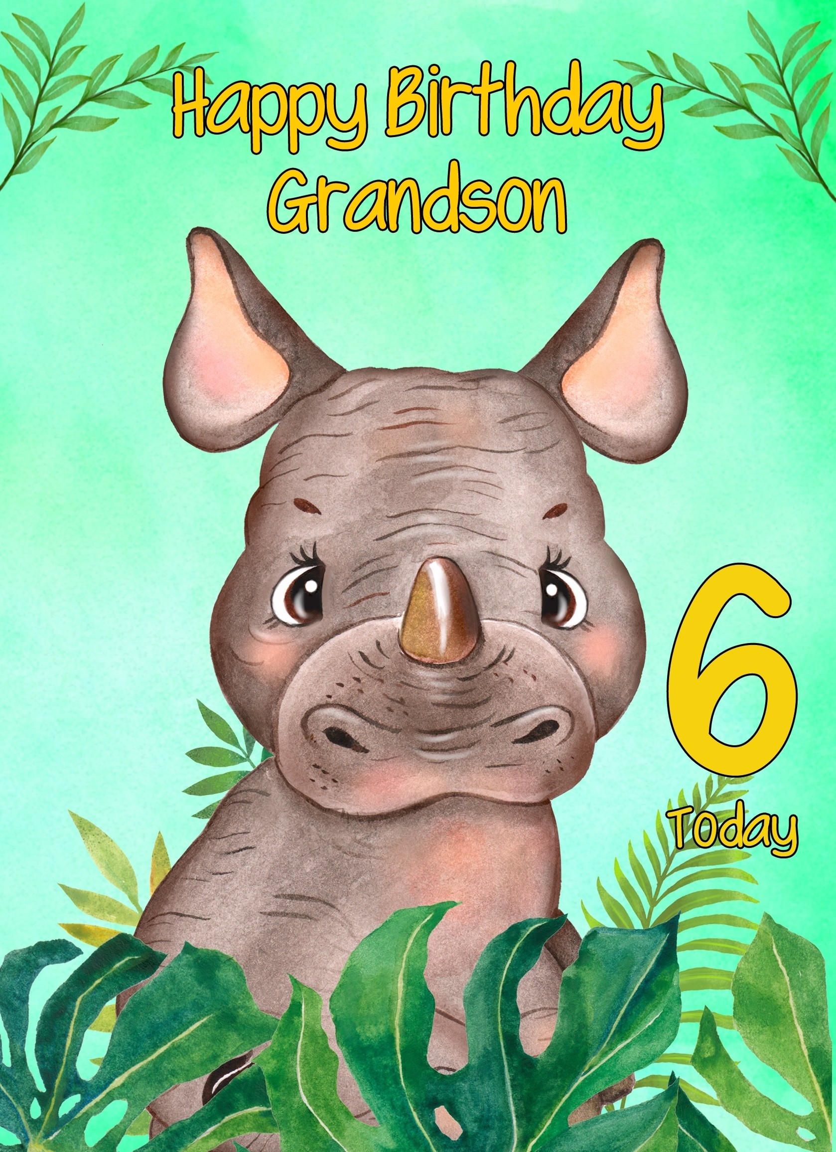 6th Birthday Card for Grandson (Rhino)