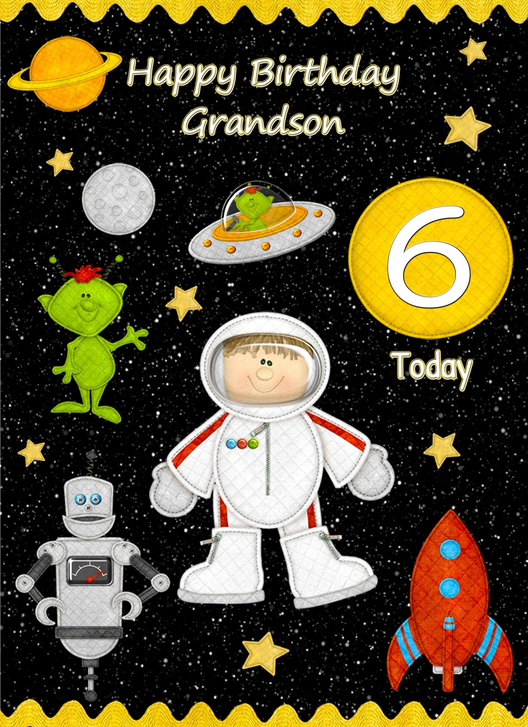 Kids 6th Birthday Space Astronaut Cartoon Card for Grandson