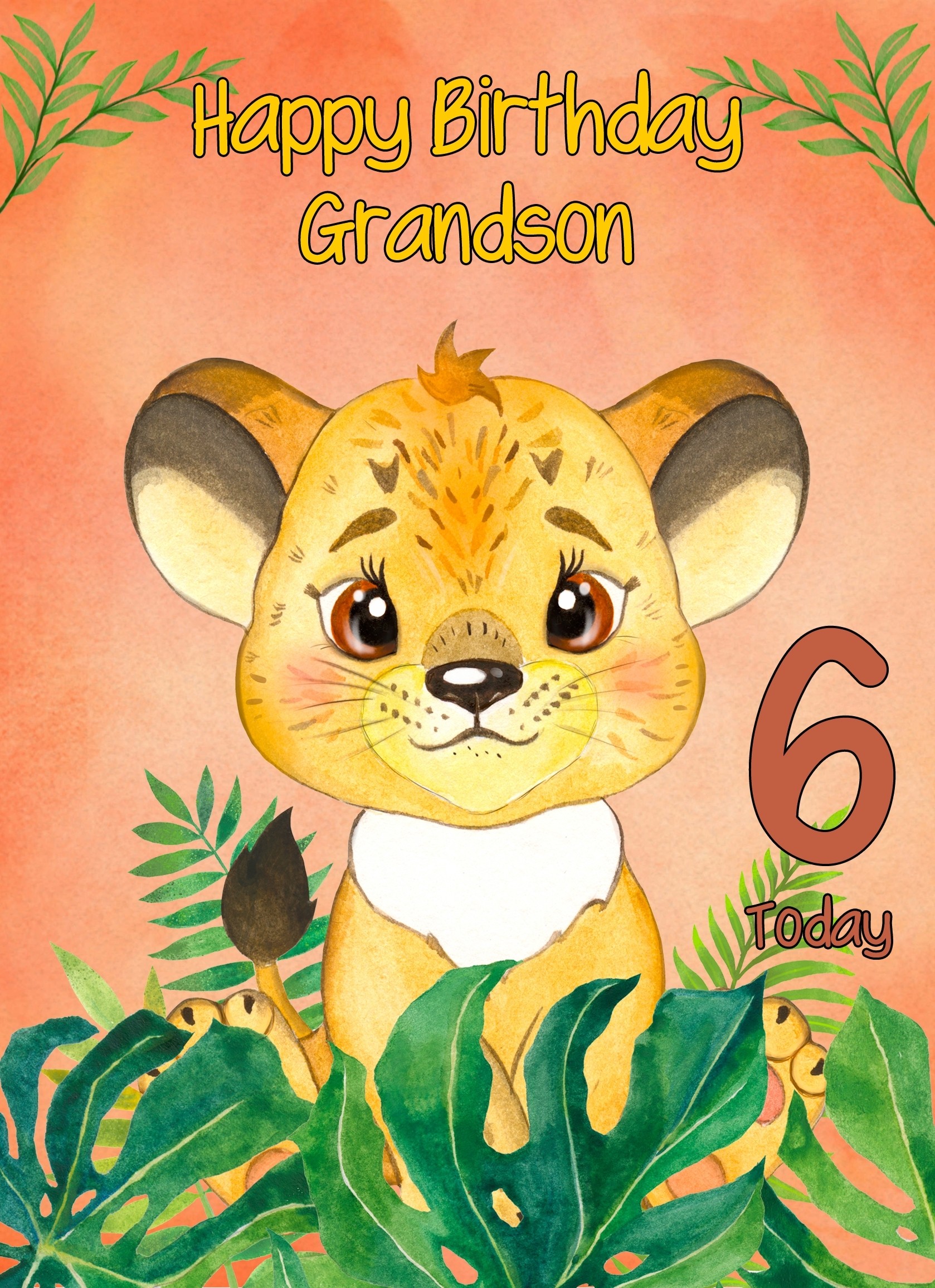 6th Birthday Card for Grandson (Lion)