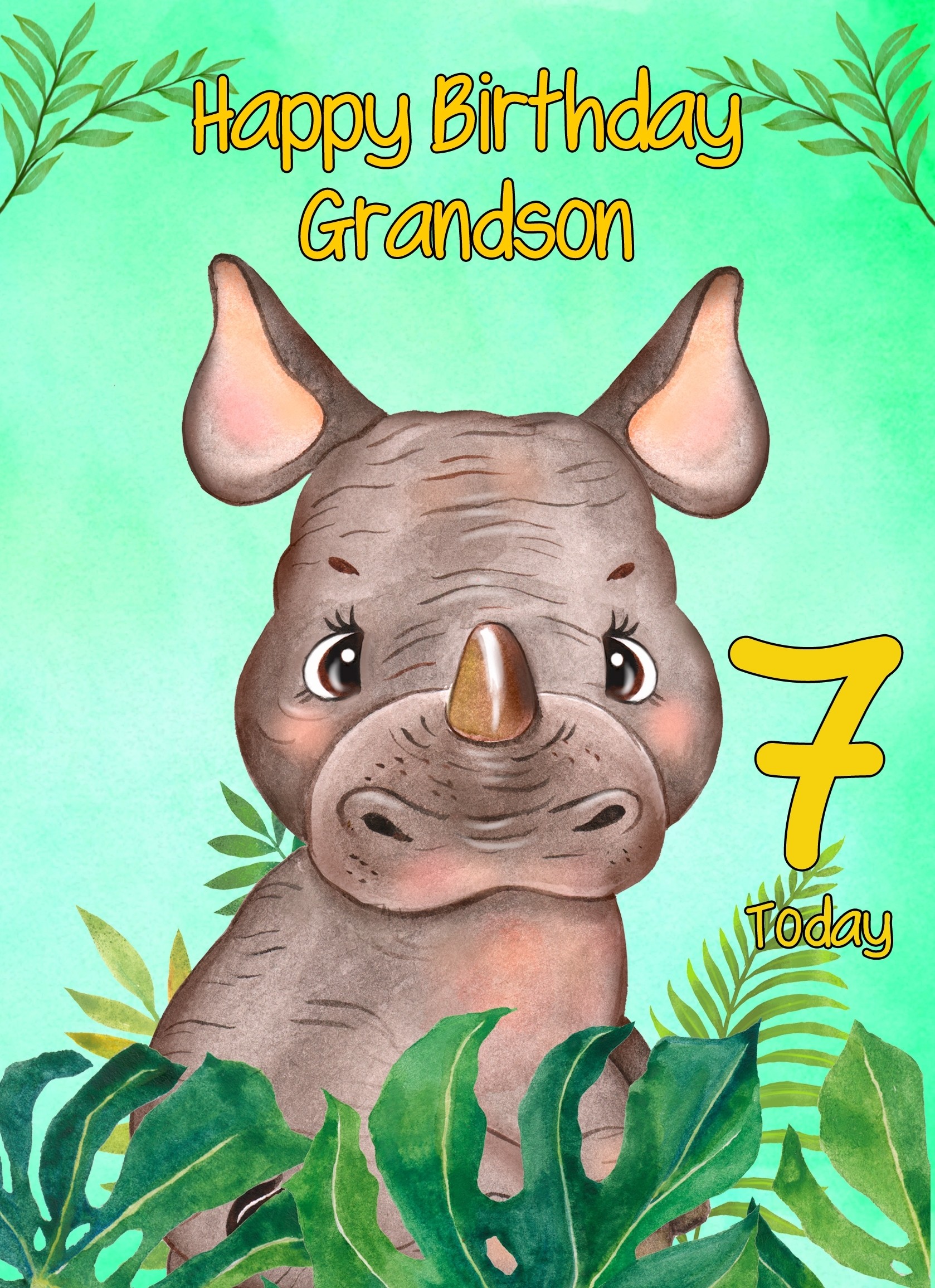 7th Birthday Card for Grandson (Rhino)