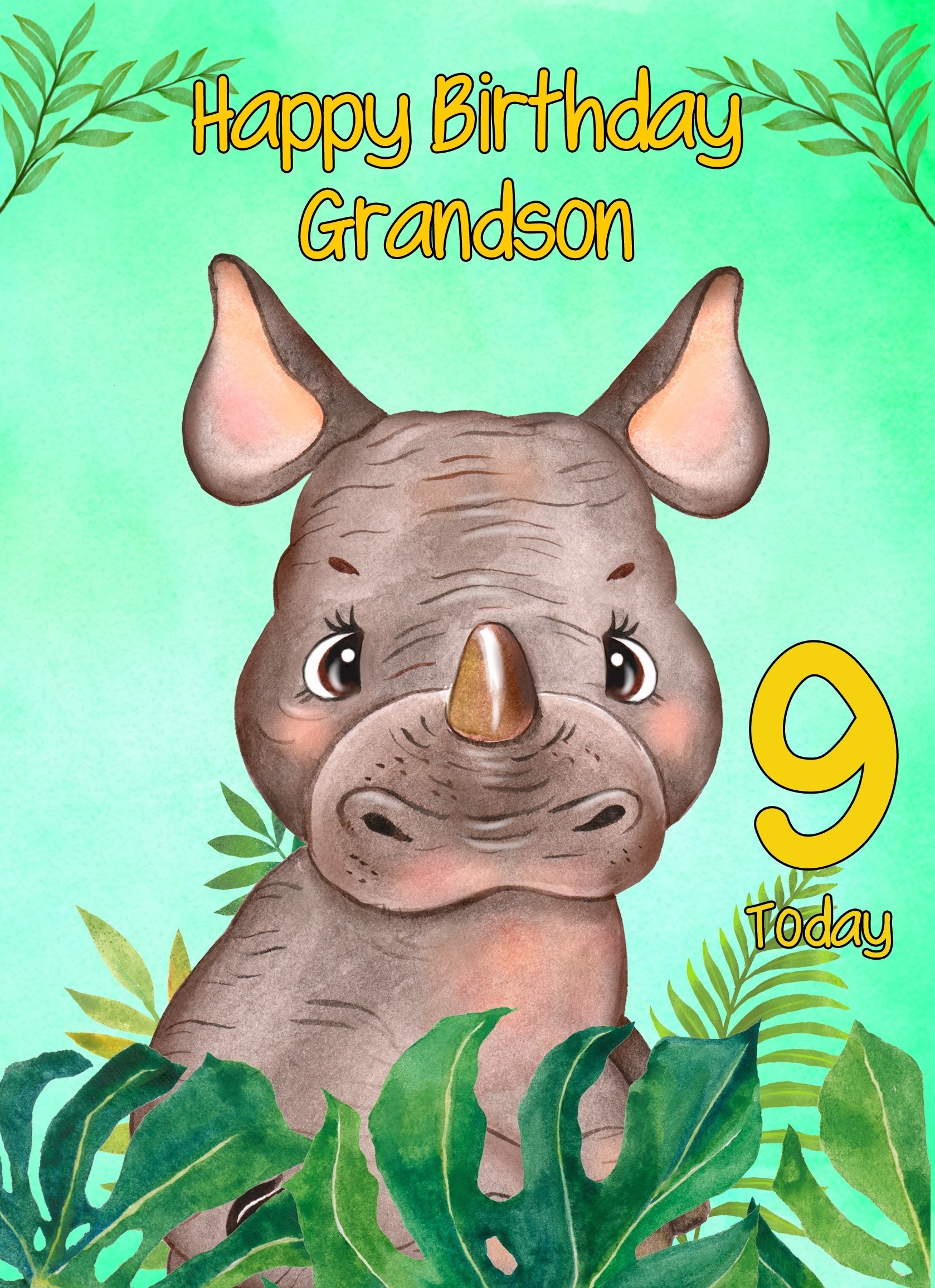 9th Birthday Card for Grandson (Rhino)