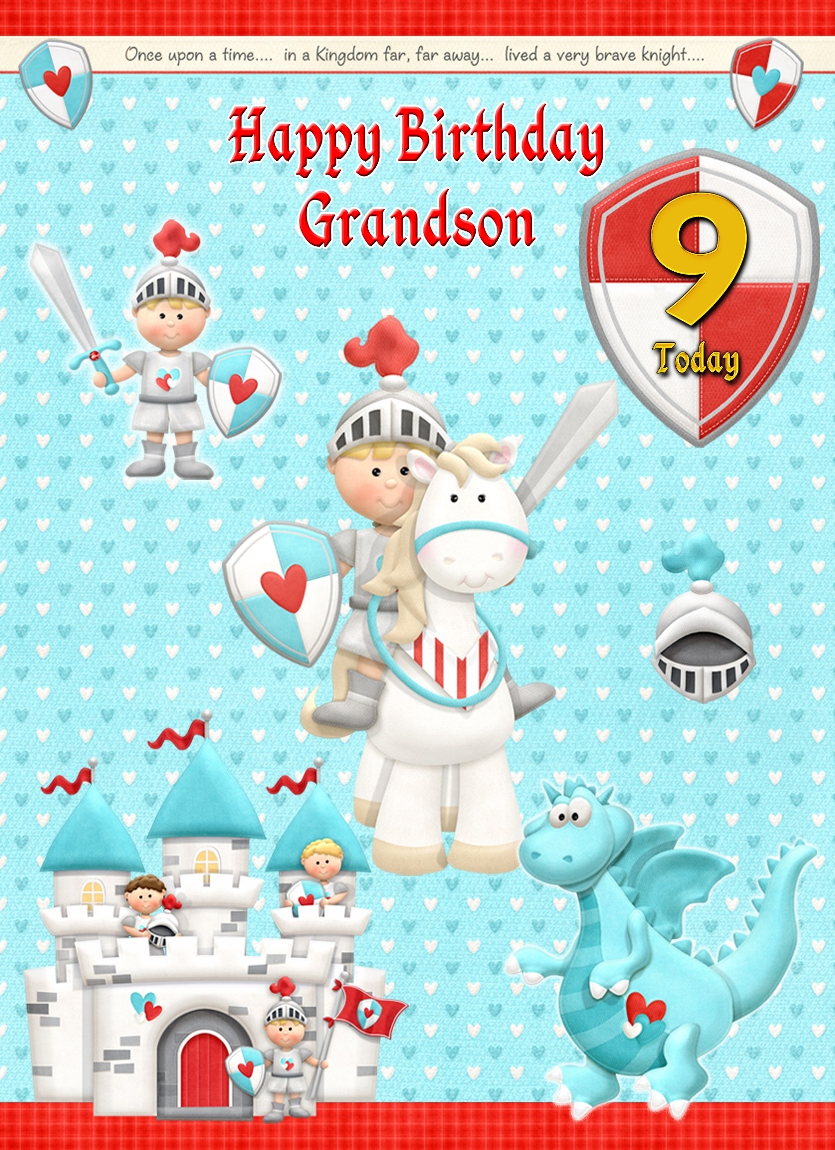Kids 9th Birthday Hero Knight Cartoon Card for Grandson
