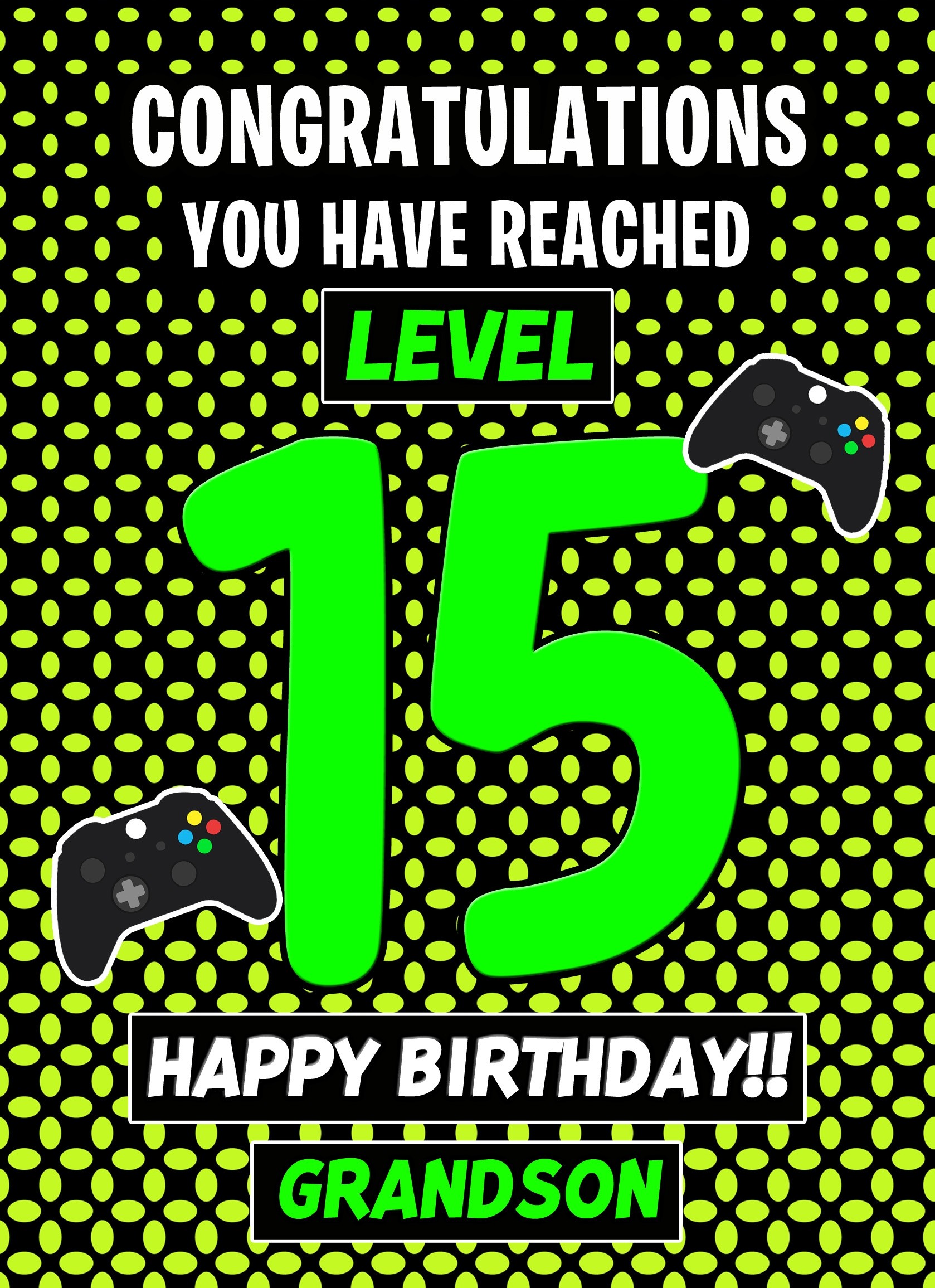 15th Level Gamer Birthday Card (Grandson)