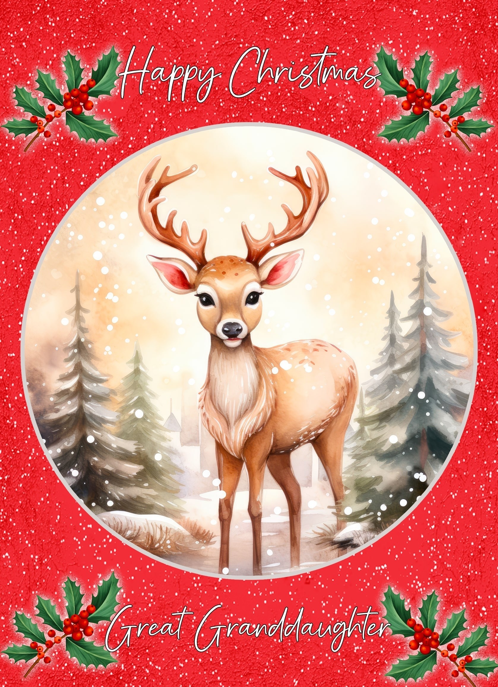 Christmas Card For Great Granddaughter (Globe, Deer)