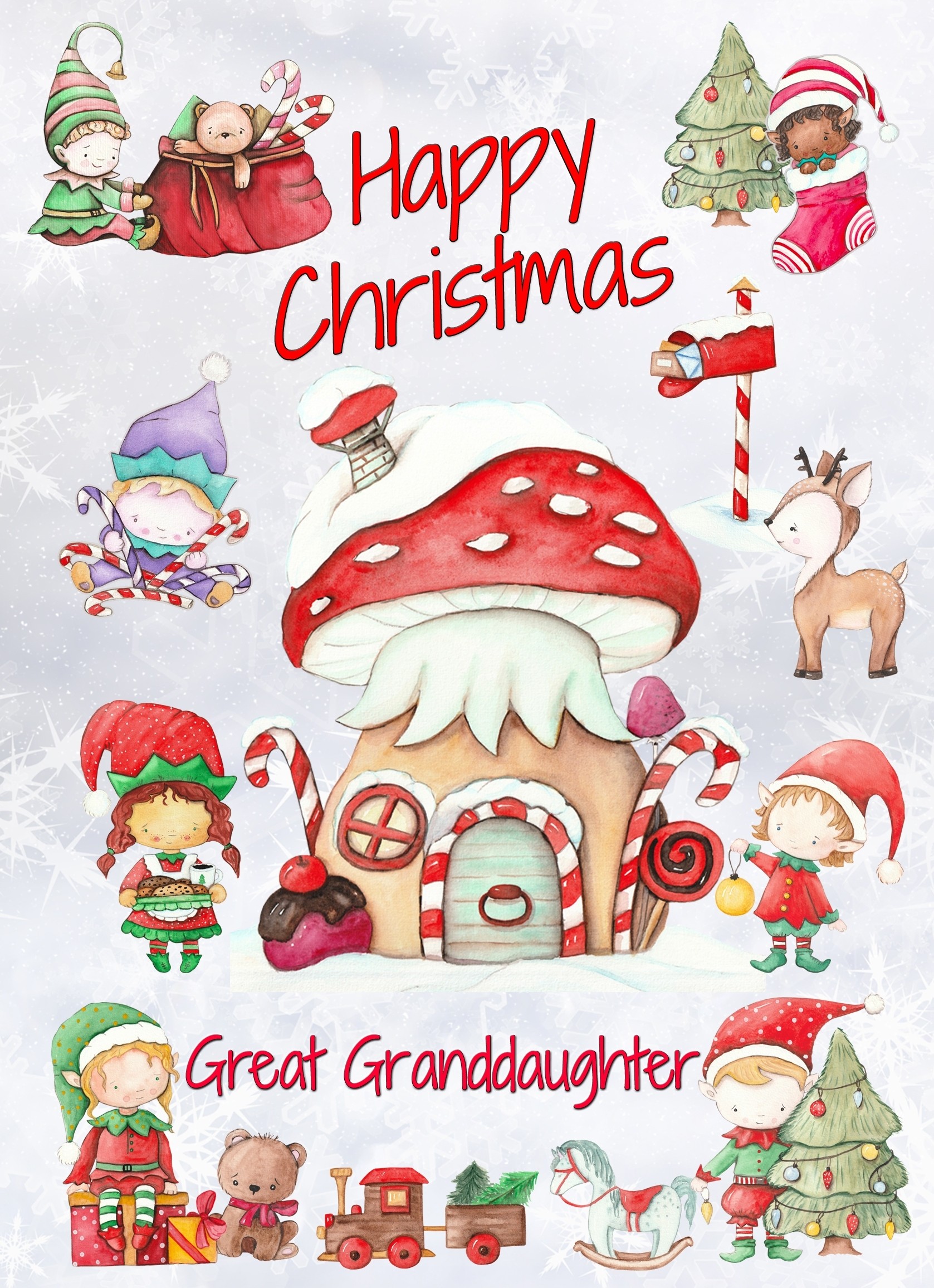 Christmas Card For Great Granddaughter (Elf, White)