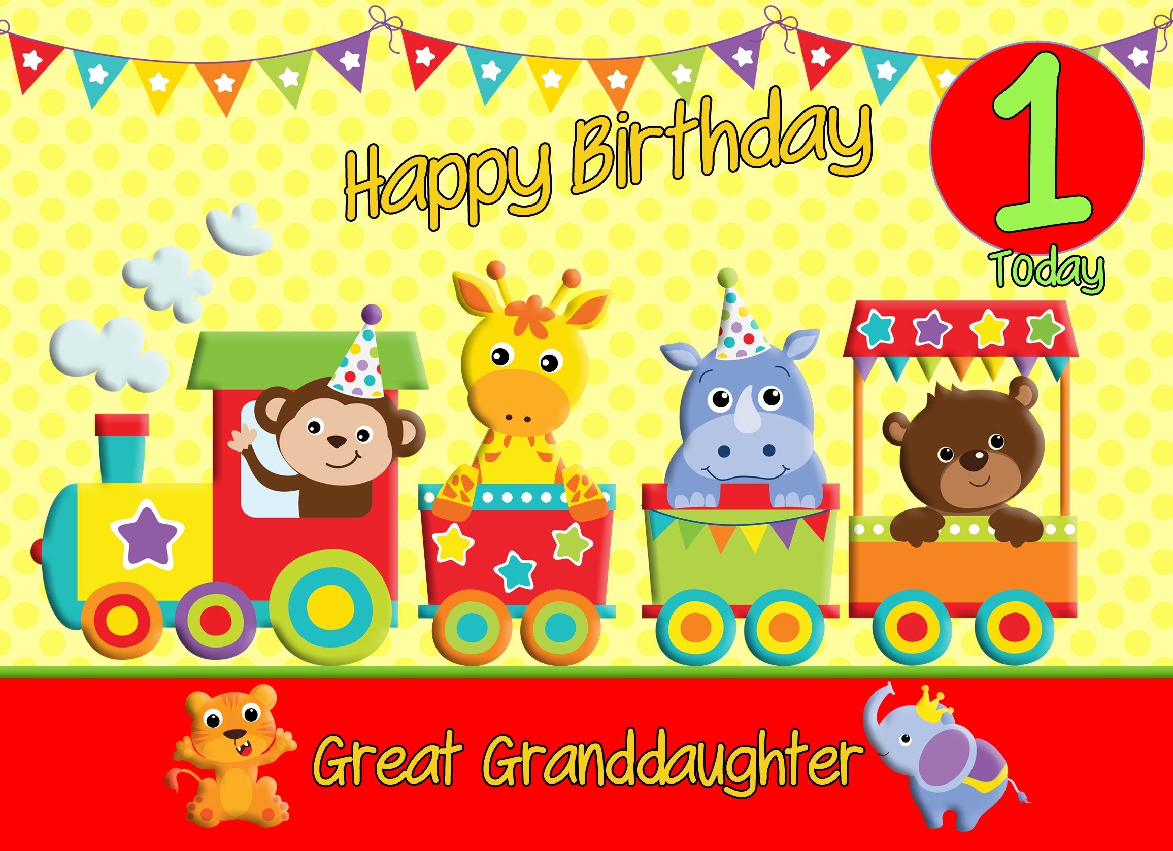 1st Birthday Card for Great Granddaughter (Train Yellow)