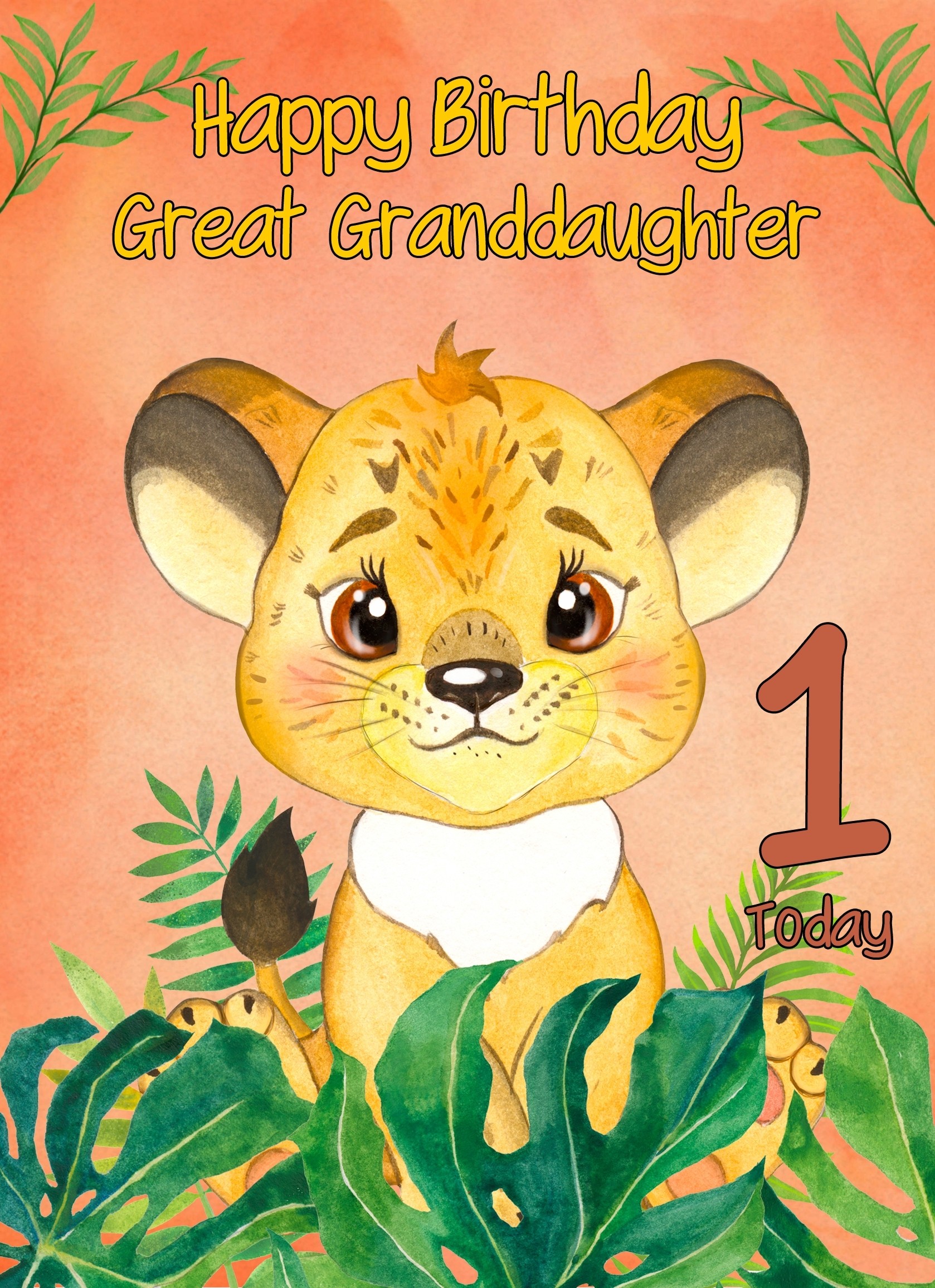 1st Birthday Card for Great Granddaughter (Lion)