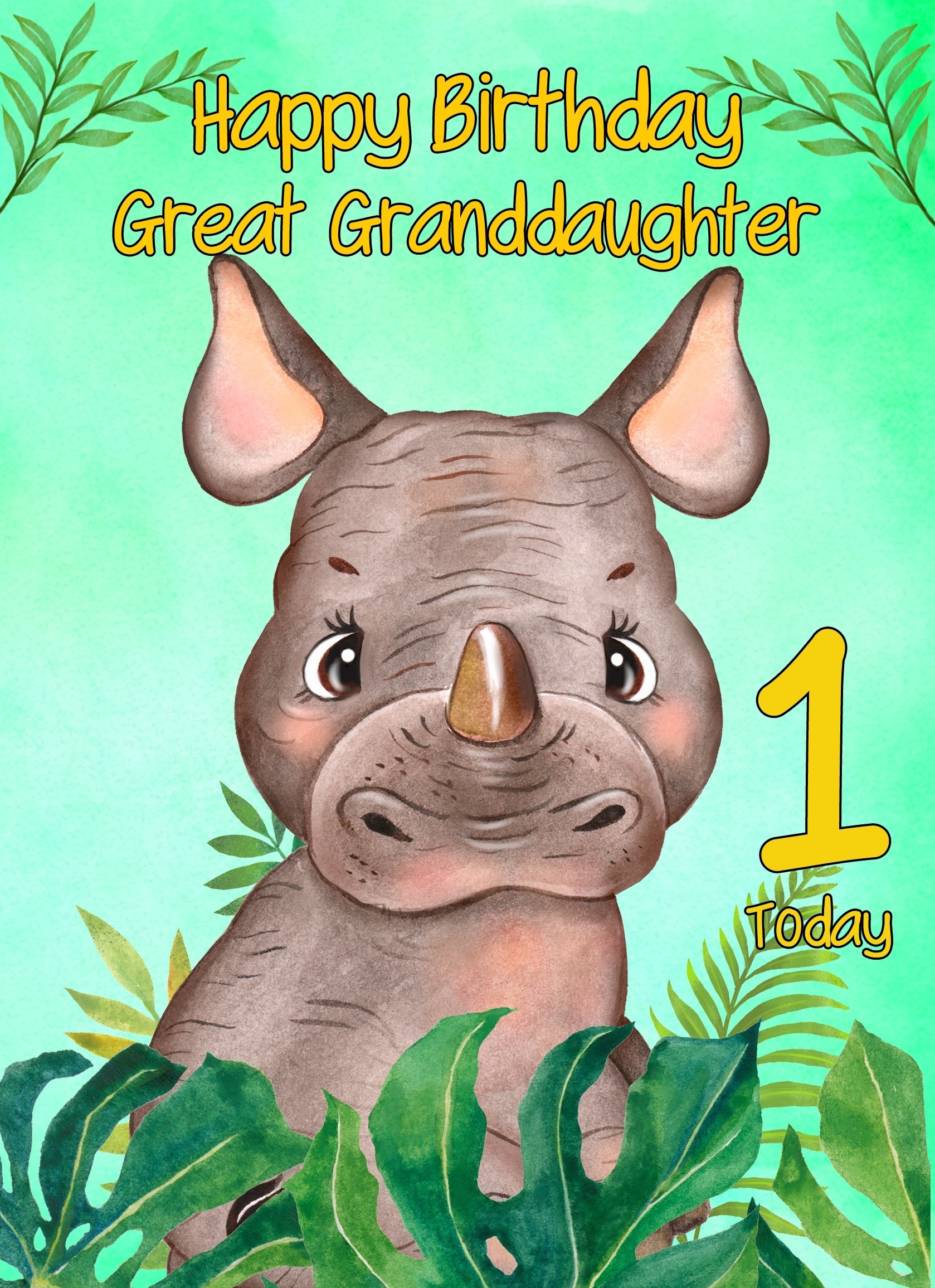 1st Birthday Card for Great Granddaughter (Rhino)