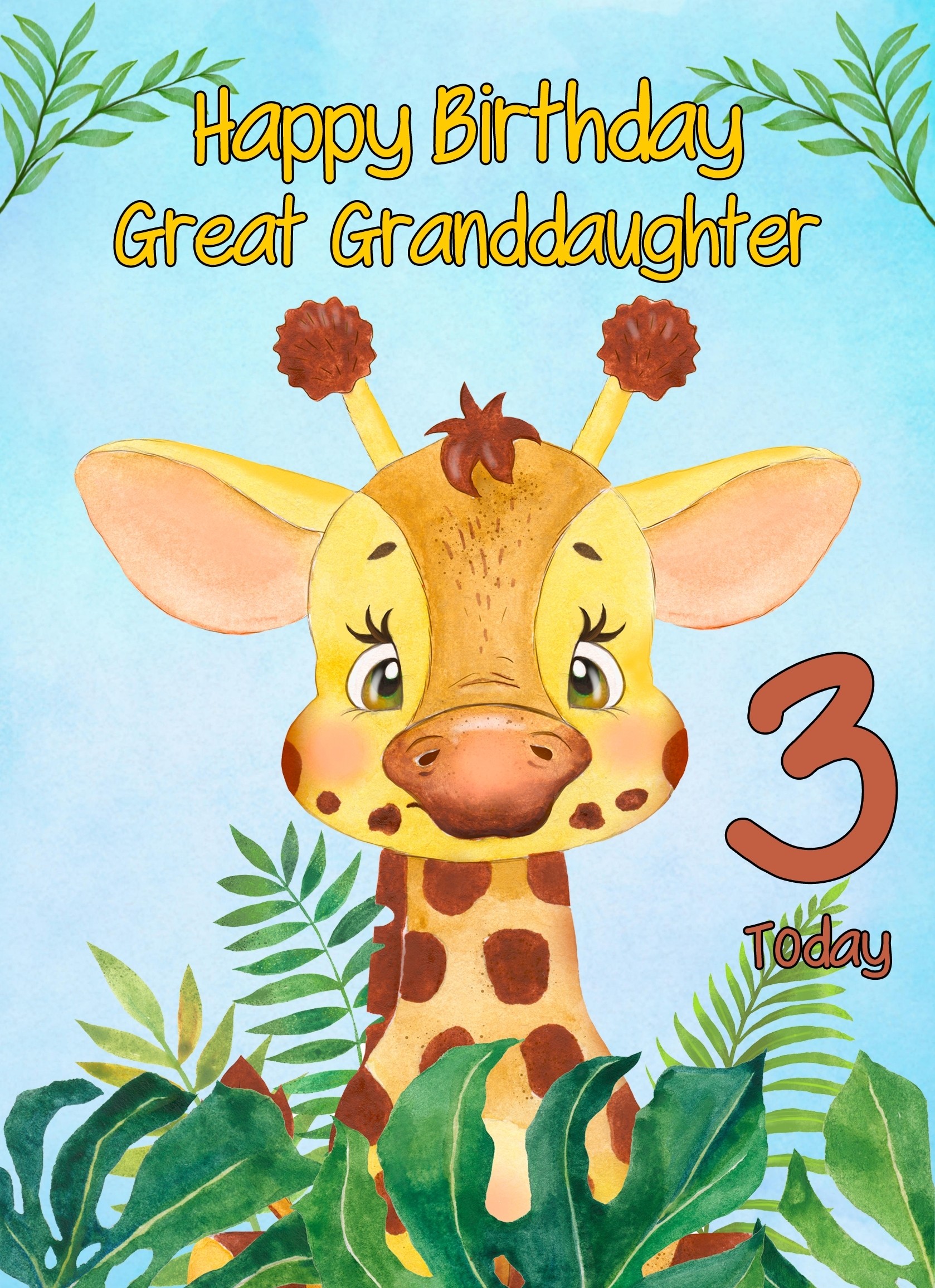 3rd Birthday Card for Great Granddaughter (Giraffe)
