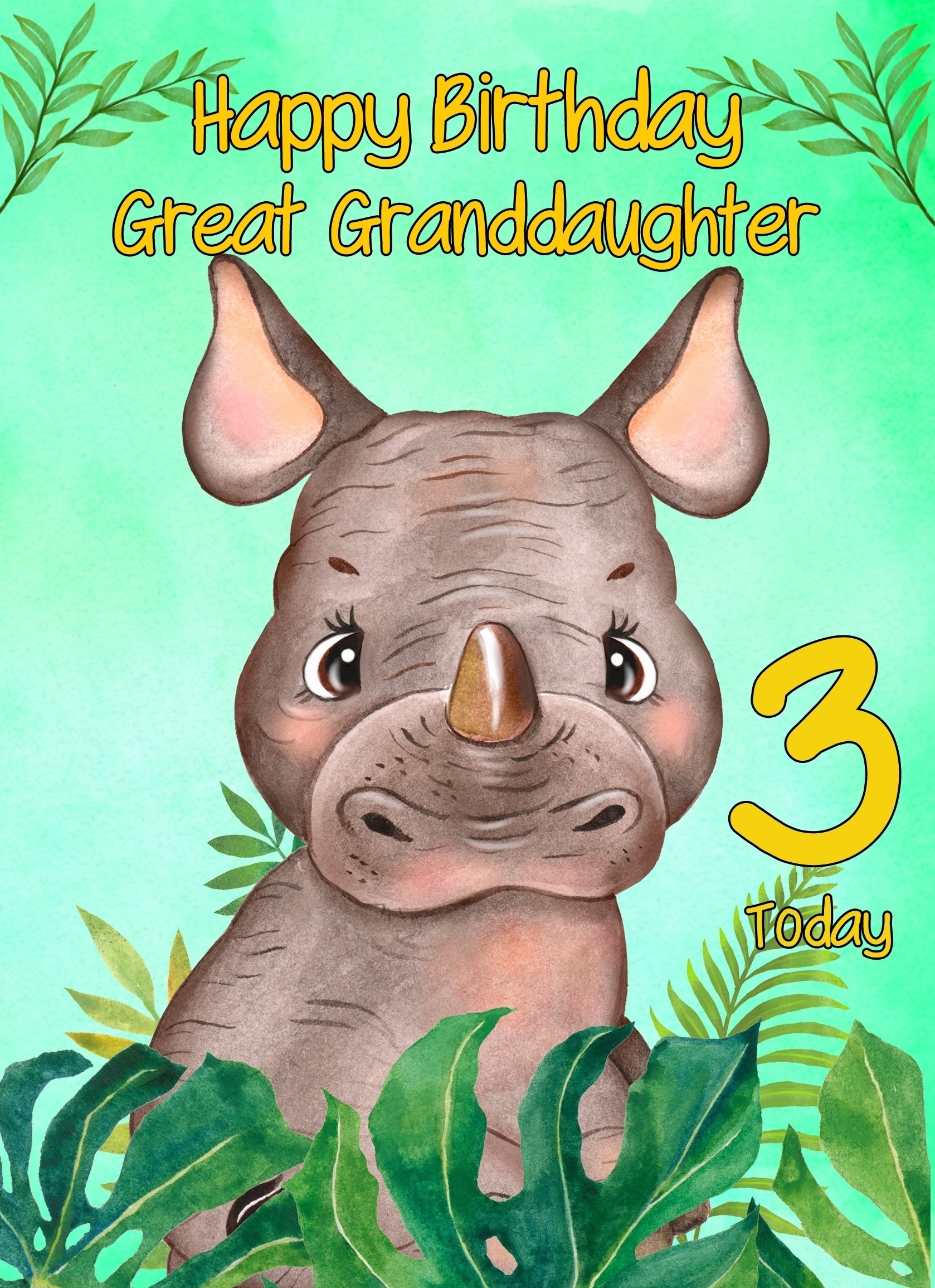 3rd Birthday Card for Great Granddaughter (Rhino)