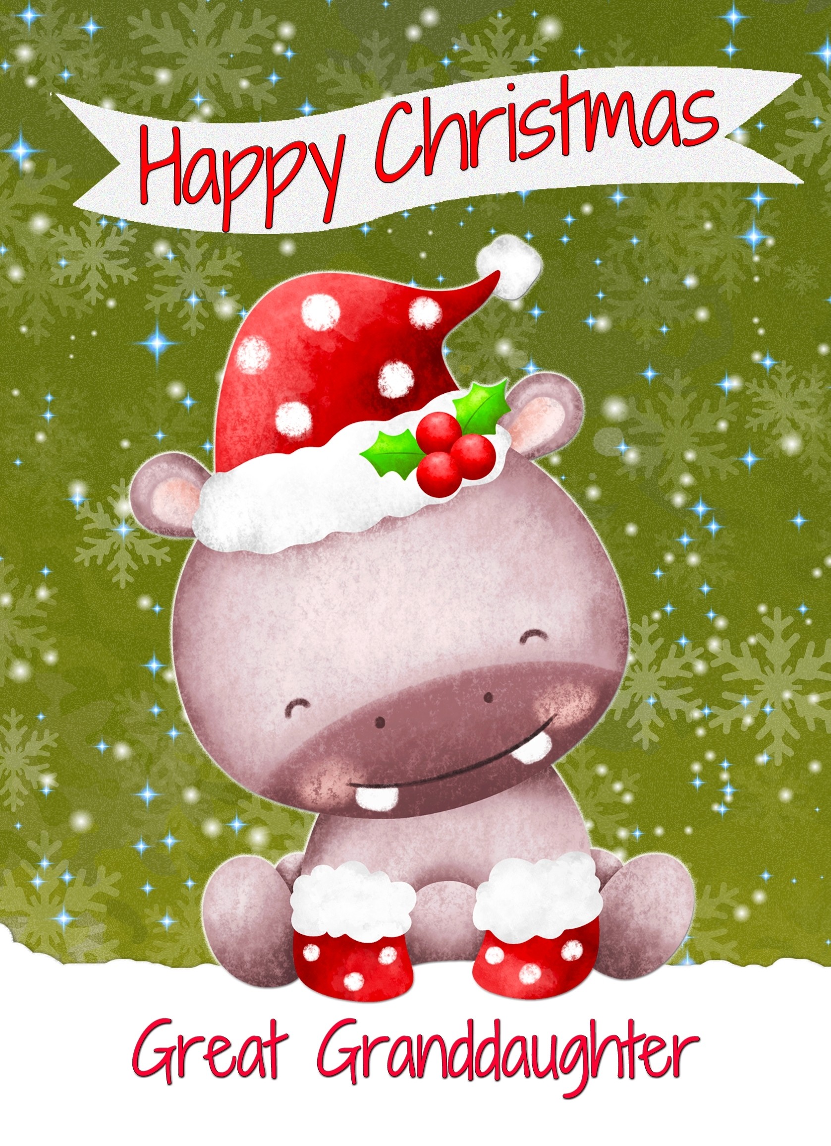 Christmas Card For Great Granddaughter (Happy Christmas, Hippo)