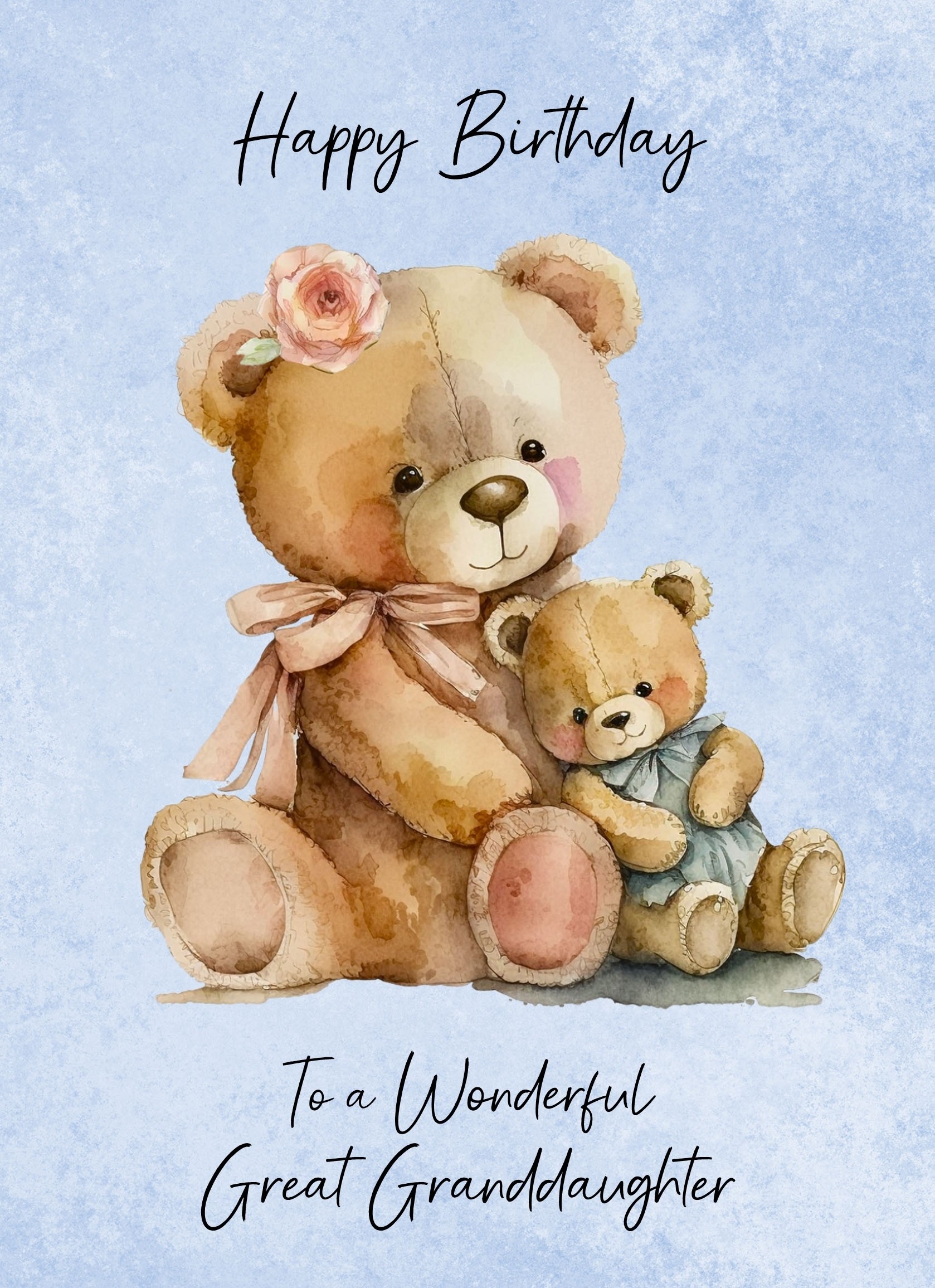 Cuddly Bear Art Birthday Card For Great Granddaughter (Design 2)