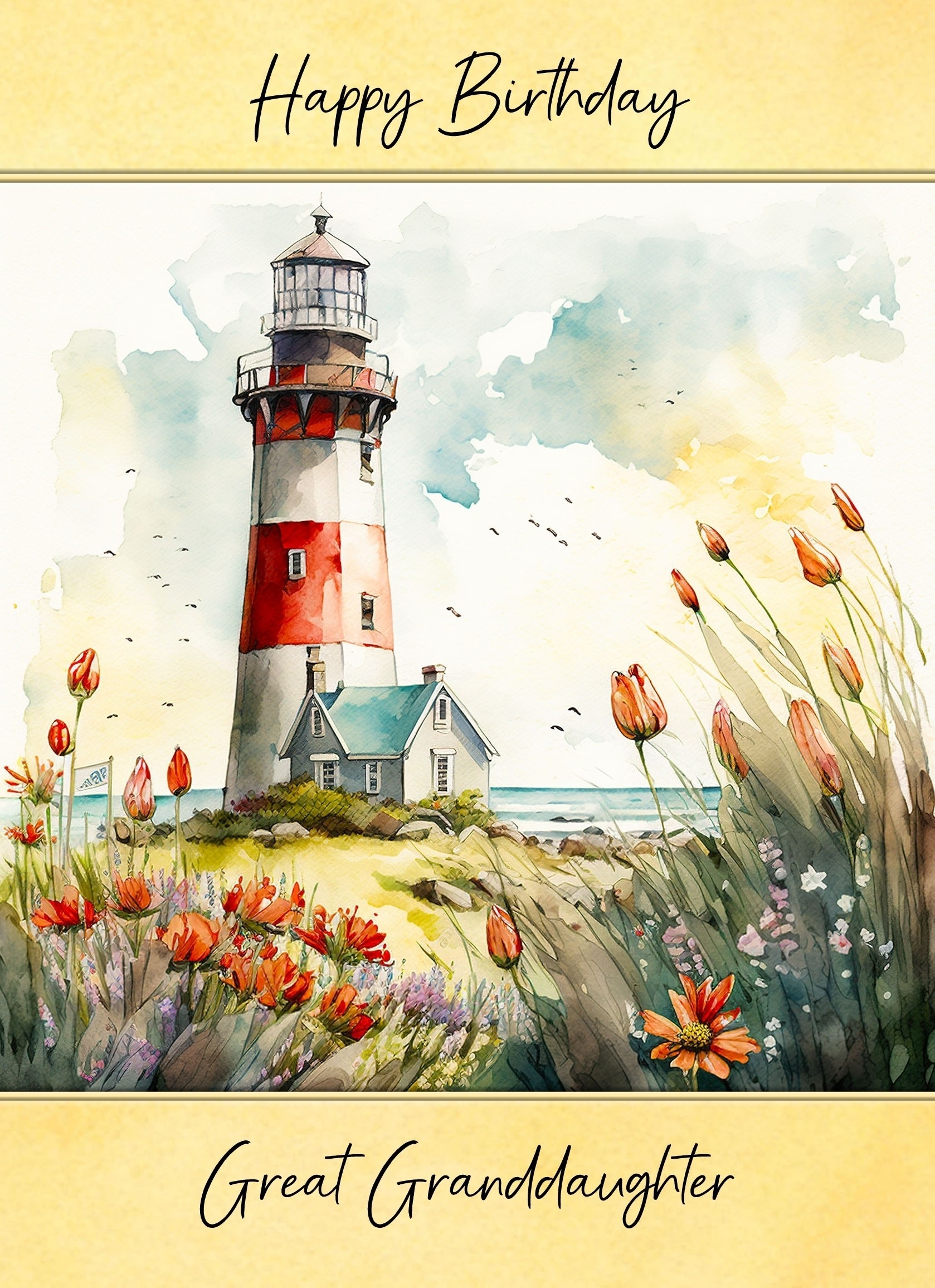 Lighthouse Watercolour Art Birthday Card For Great Granddaughter