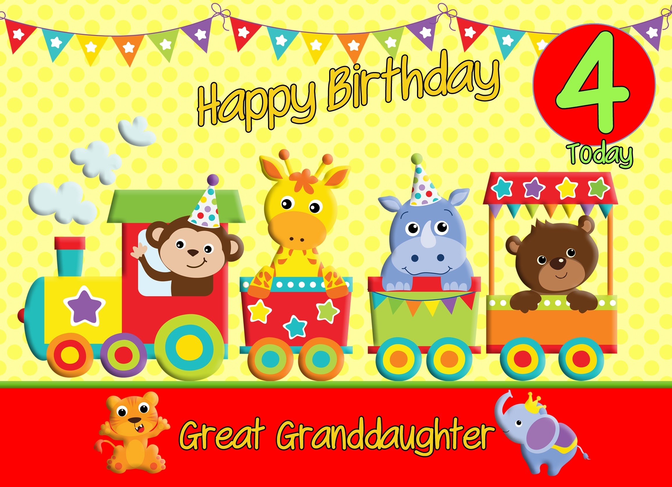 4th Birthday Card for Great Granddaughter (Train Yellow)