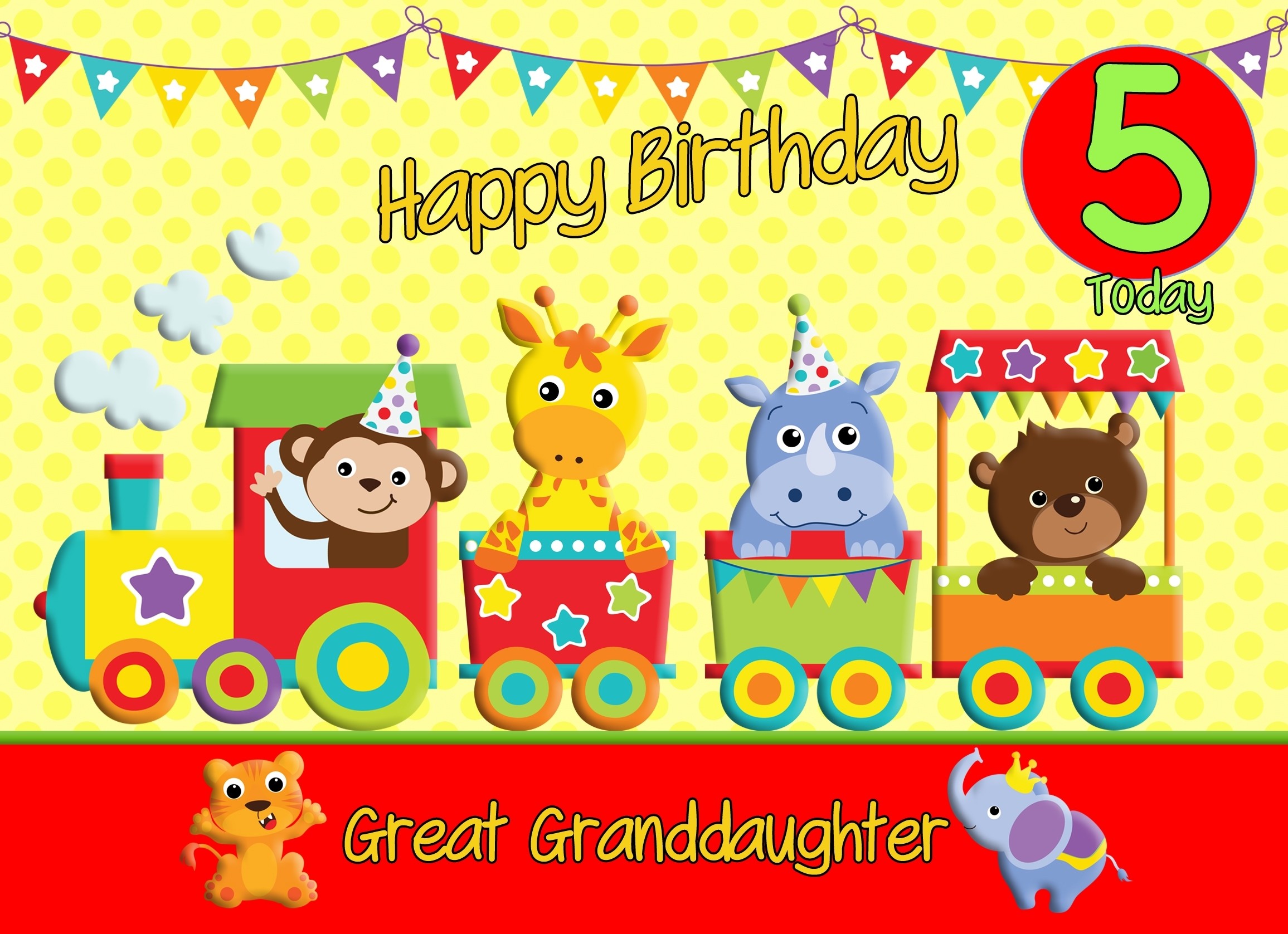 5th Birthday Card for Great Granddaughter (Train Yellow)