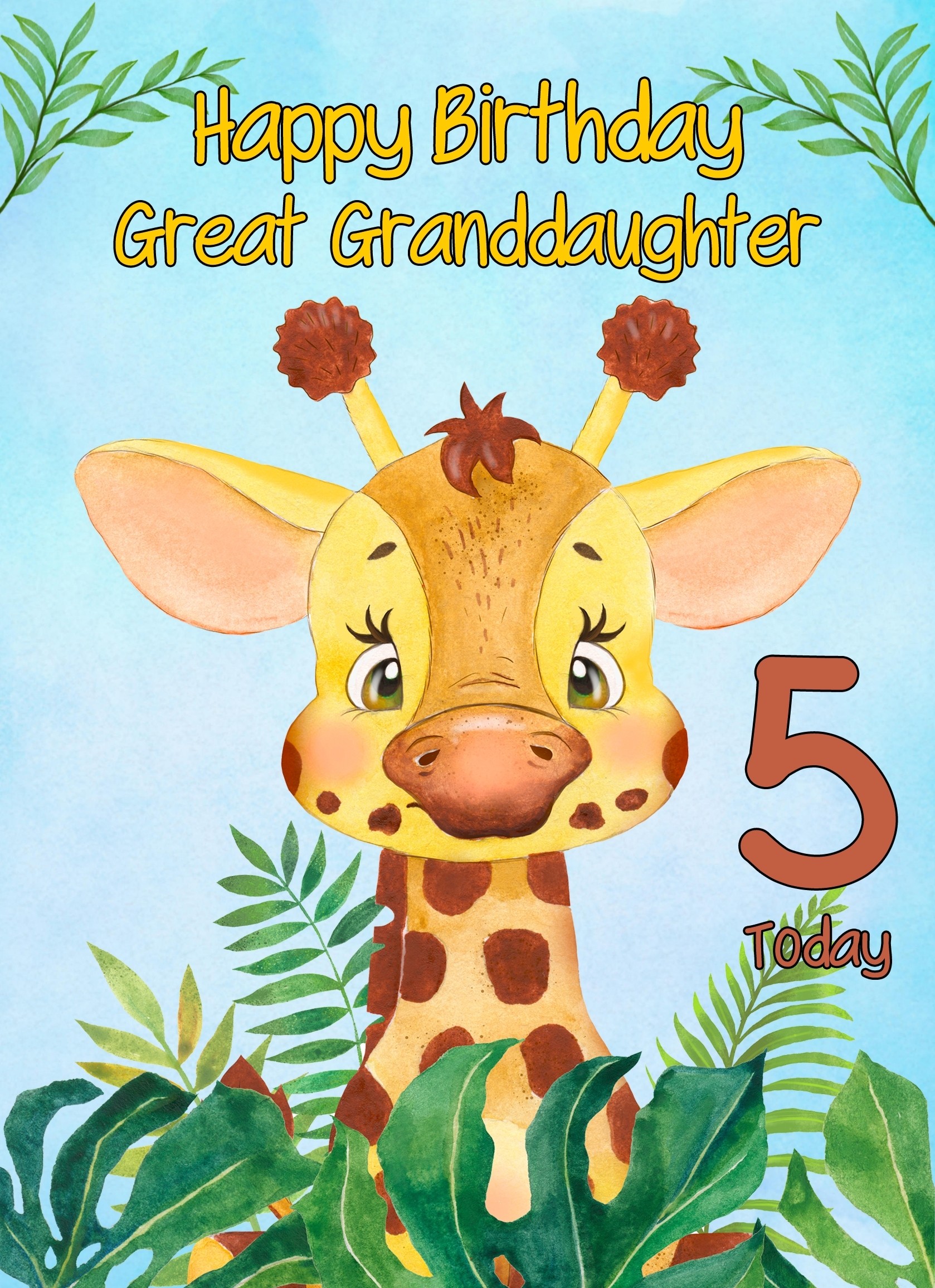 5th Birthday Card for Great Granddaughter (Giraffe)