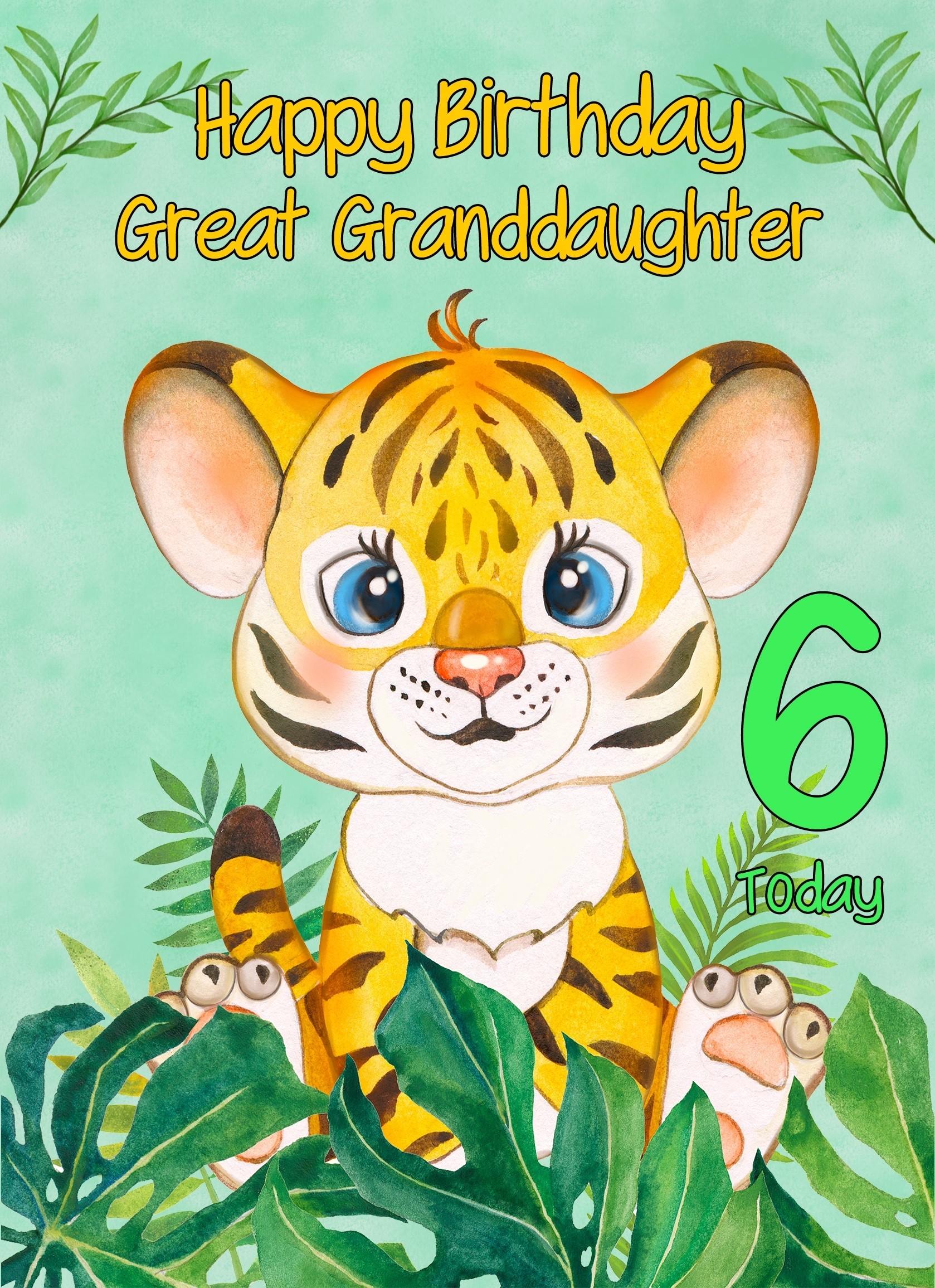 6th Birthday Card for Great Granddaughter (Tiger)
