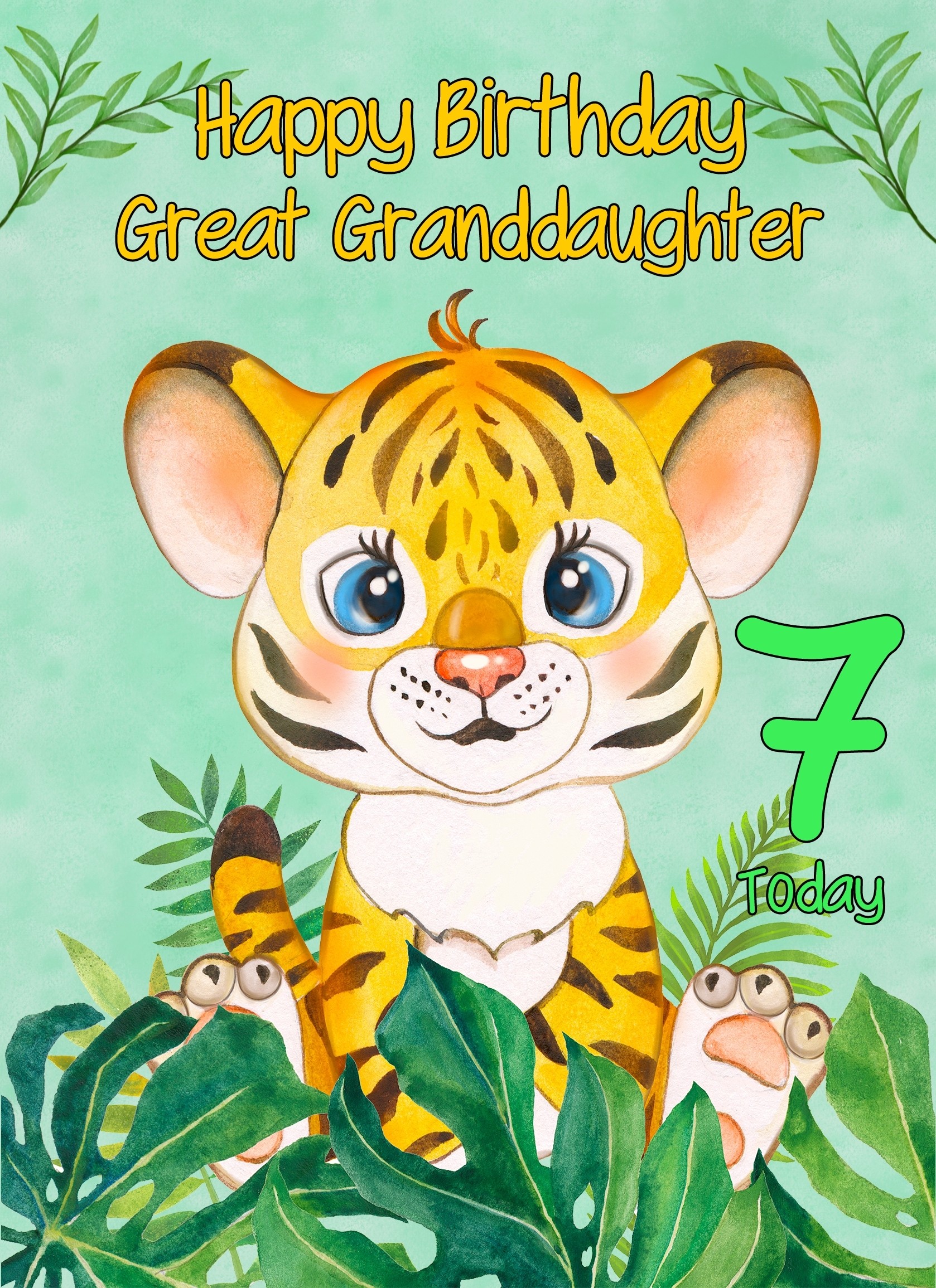 7th Birthday Card for Great Granddaughter (Tiger)