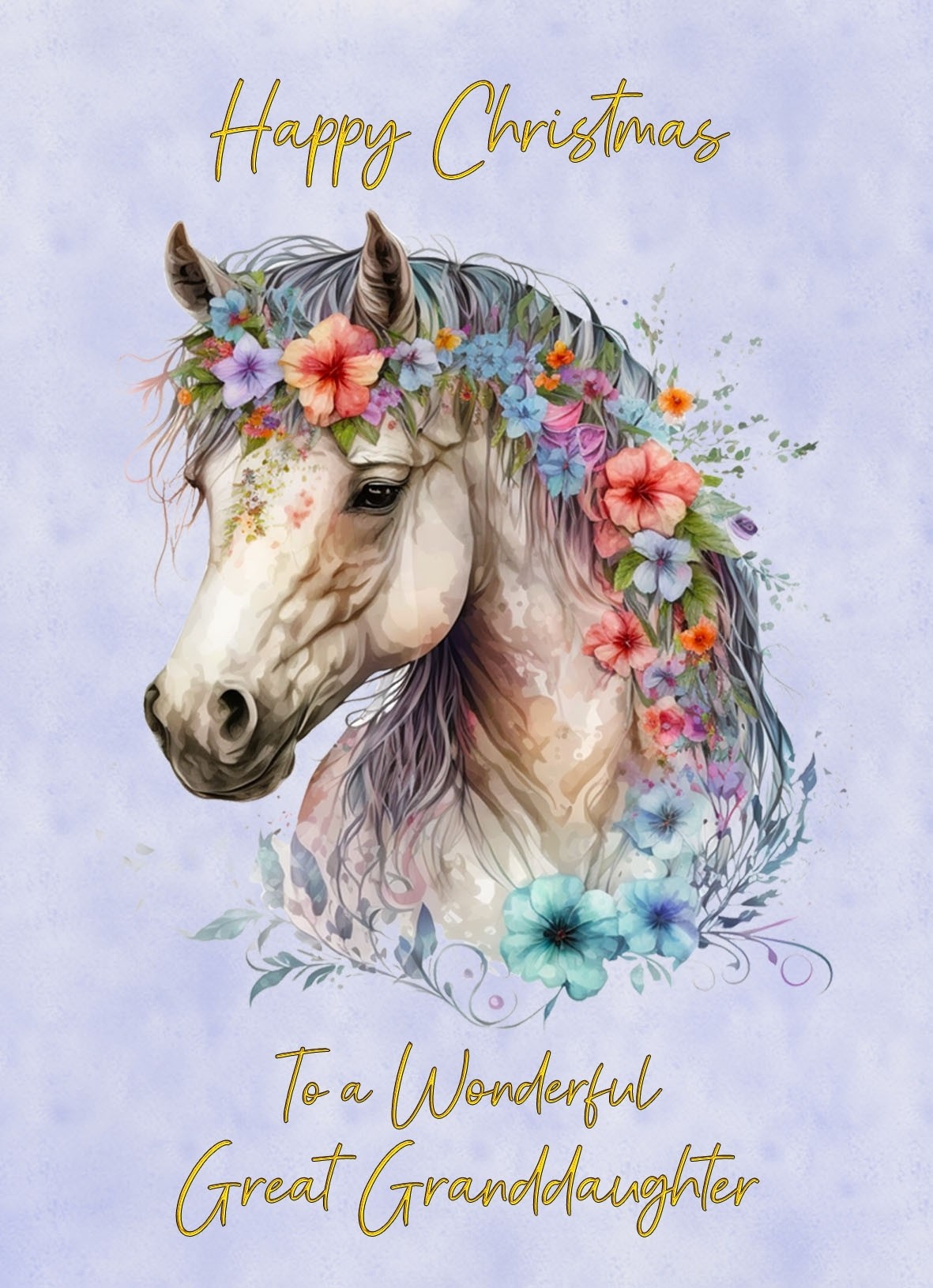 Horse Art Christmas Card For Great Granddaughter (Design 3)